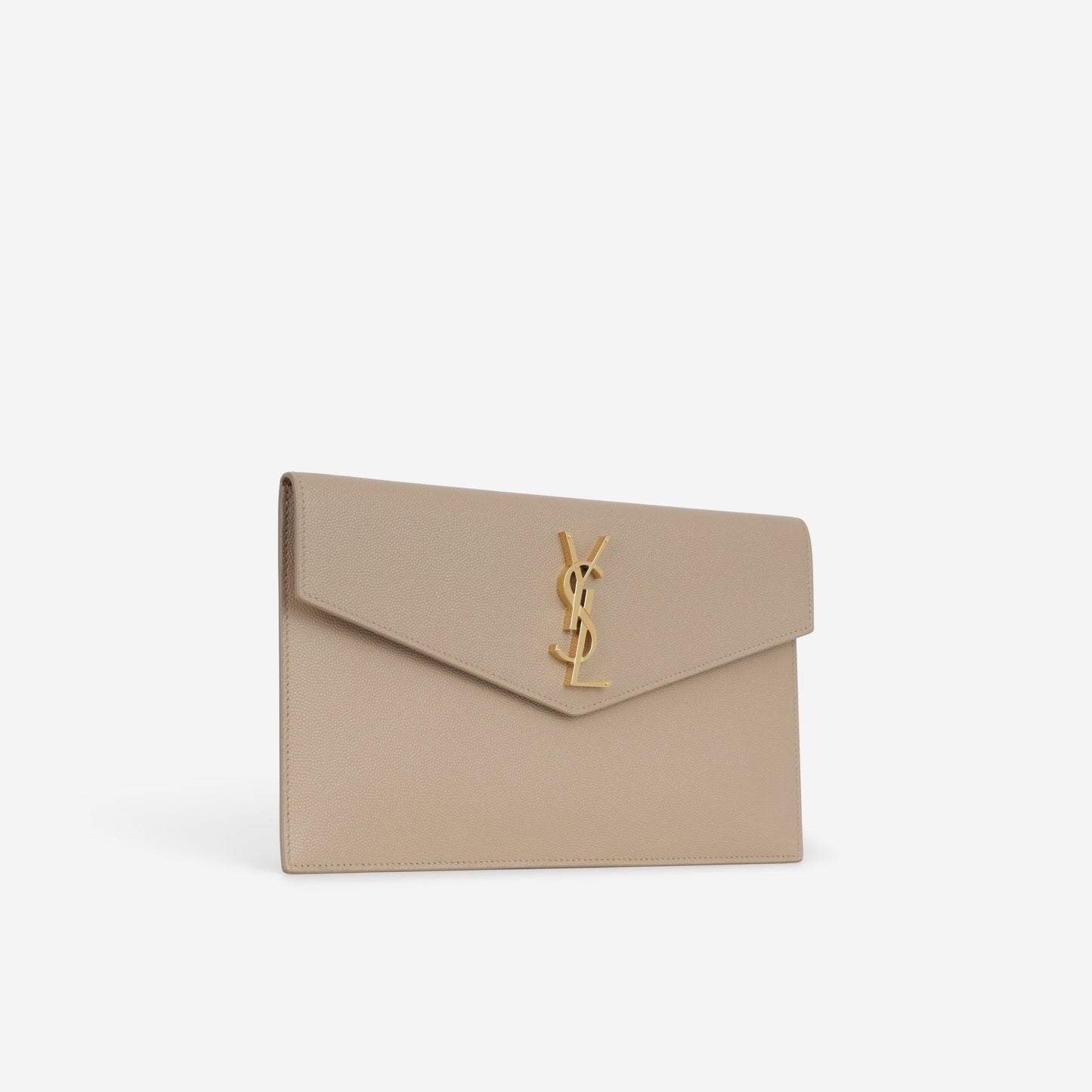 Saint Laurent Uptown Pouch - Dark Beige Grained Calfskin | Gold Hardware