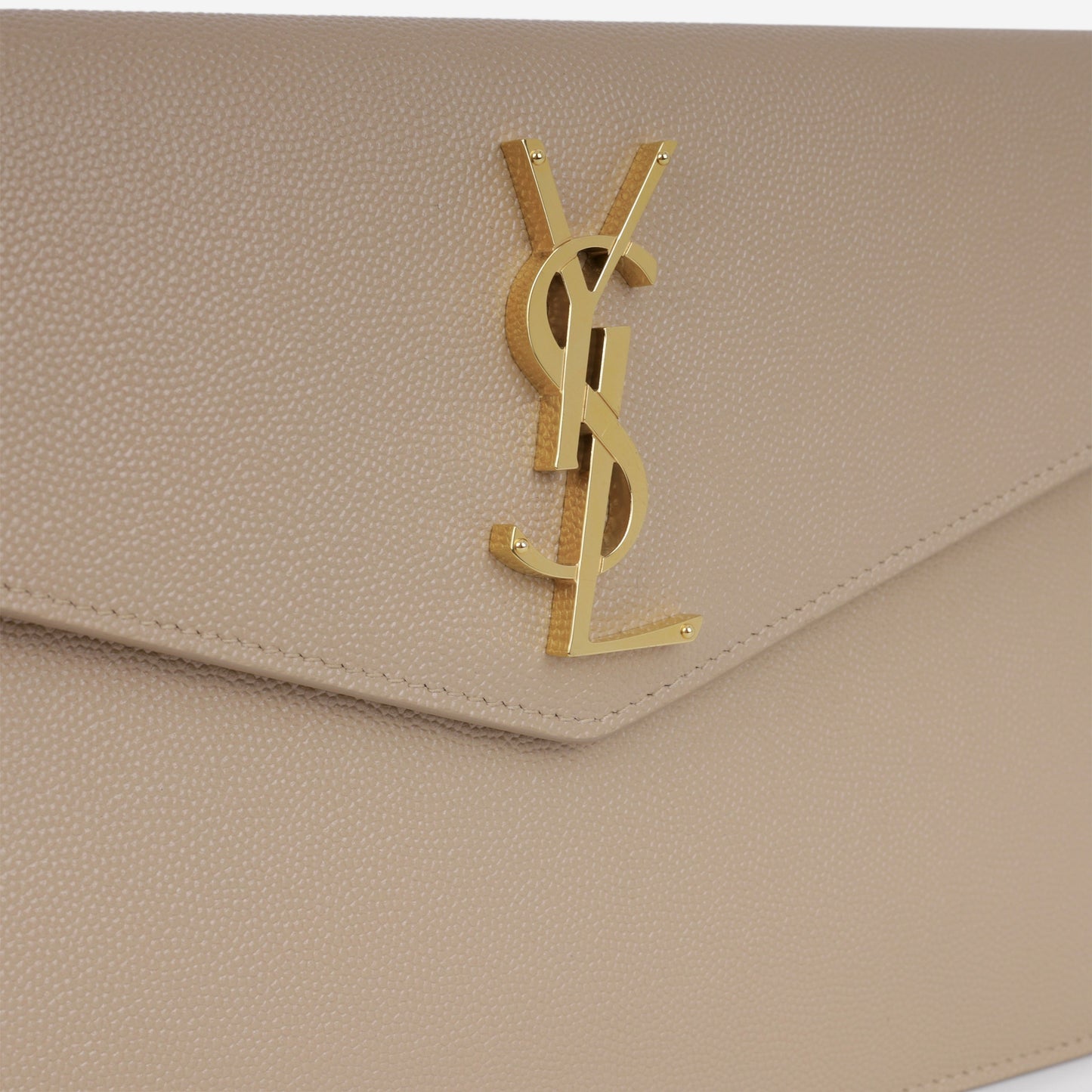 Saint Laurent Uptown Pouch - Dark Beige Grained Calfskin | Gold Hardware