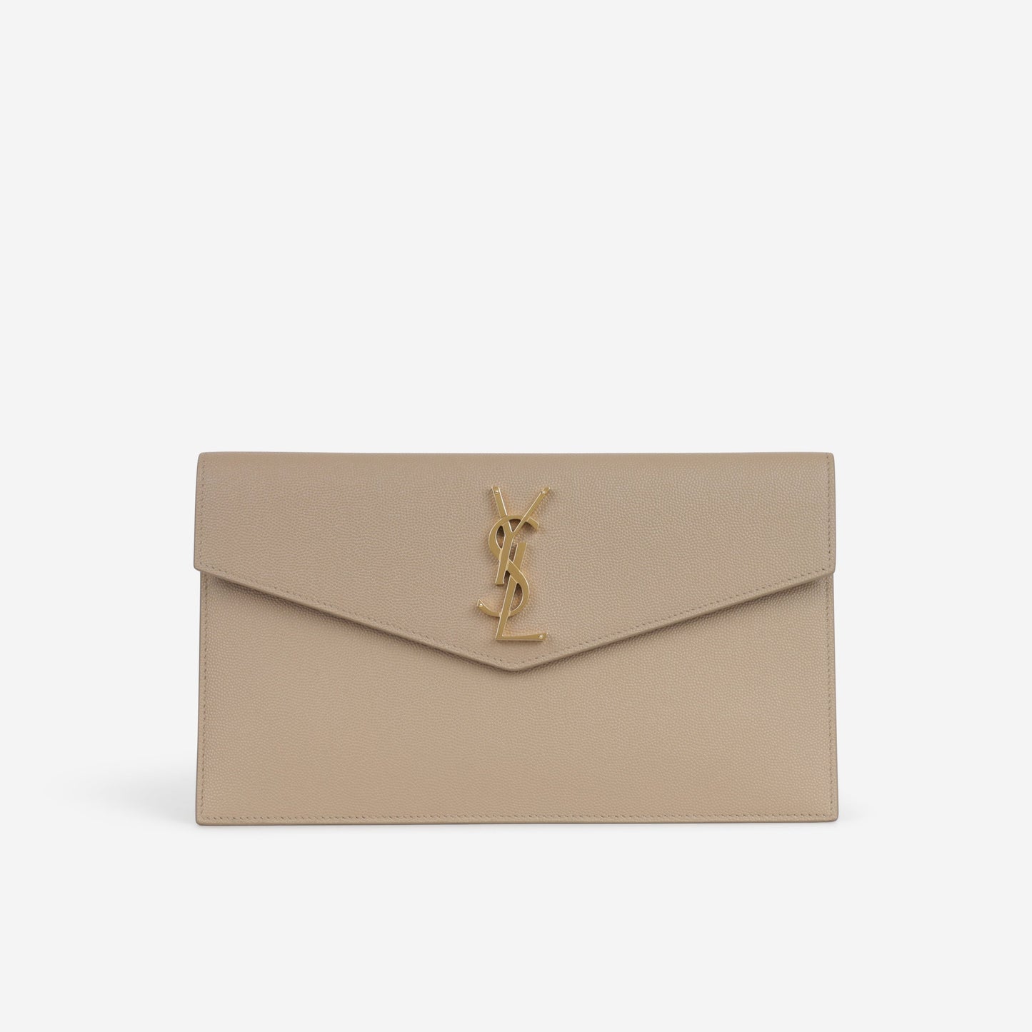 Saint Laurent Uptown Pouch - Dark Beige Grained Calfskin | Gold Hardware