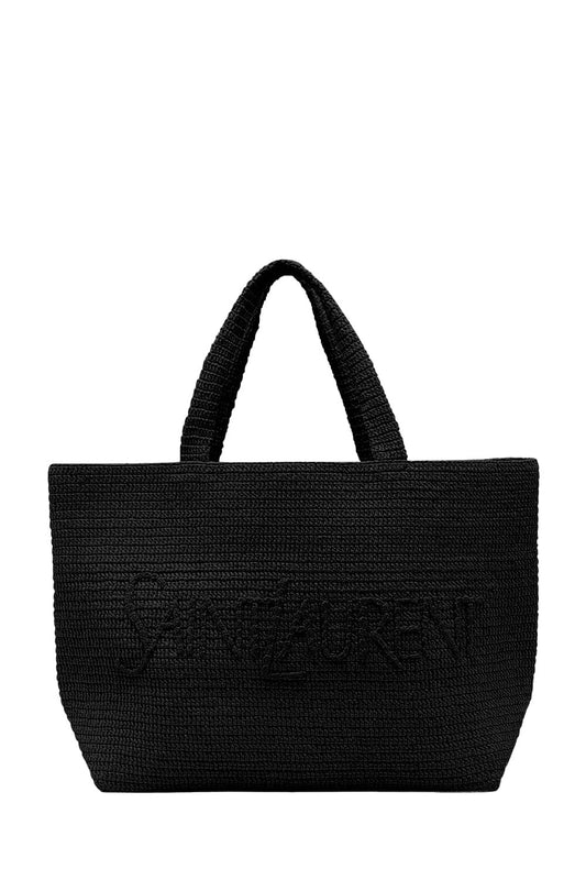 Saint Laurent Tote In Raffia  - Black