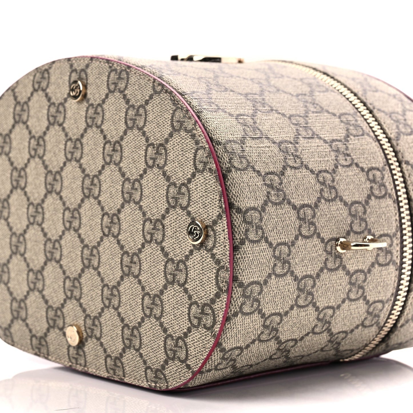Gucci GG Supreme Monogram Ancora Calfskin Vanity Cosmetic Case Beige Ebony Rosso