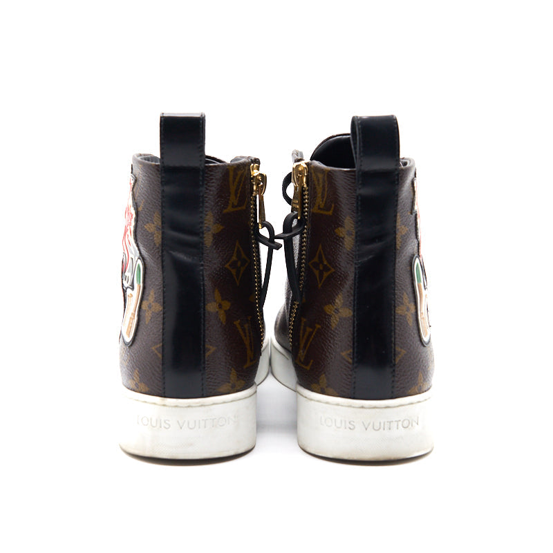 Louis Vuitton Brown Monogram Canvas and Black Leather High Top Sneakers