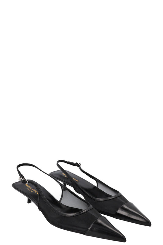 SAINT LAURENT Oxalis Slingback Heels Mesh Black