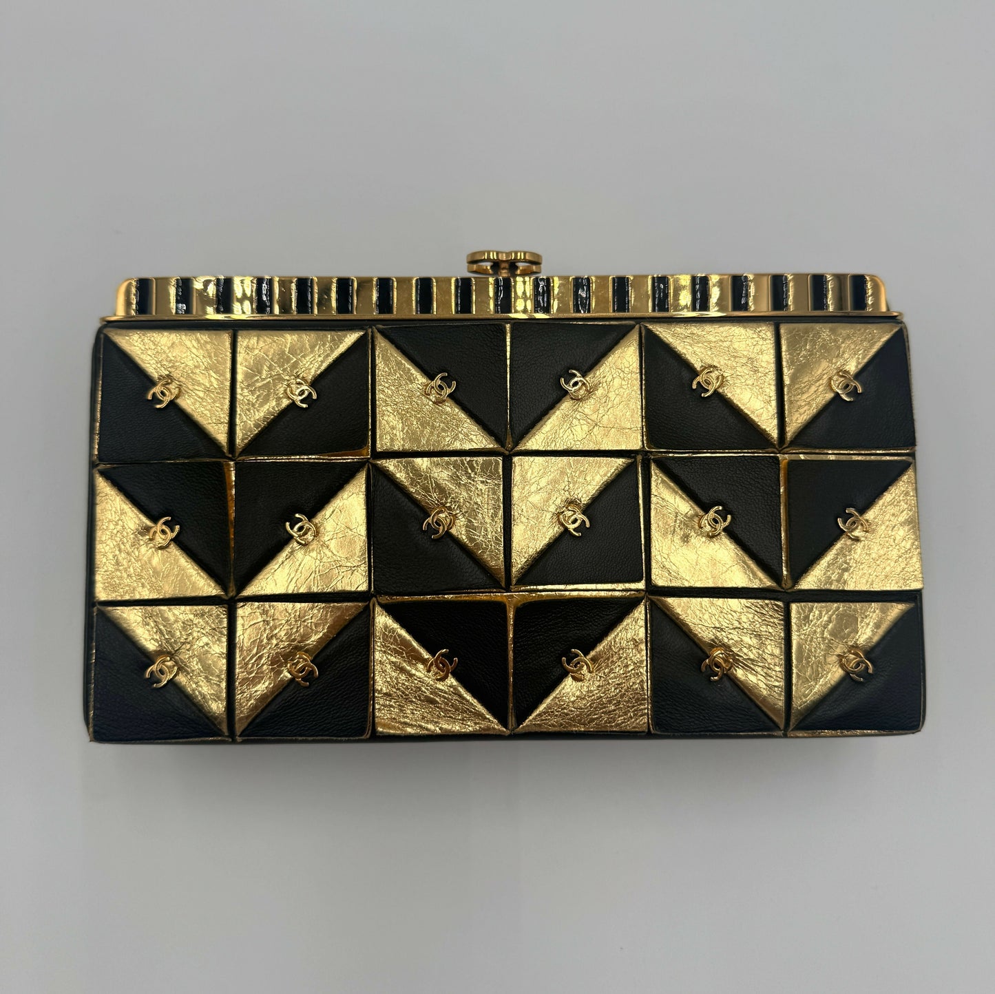 Chanel 19A Paris-New York Egypt Gold & Black Framed Minaudière Clutch Bag
