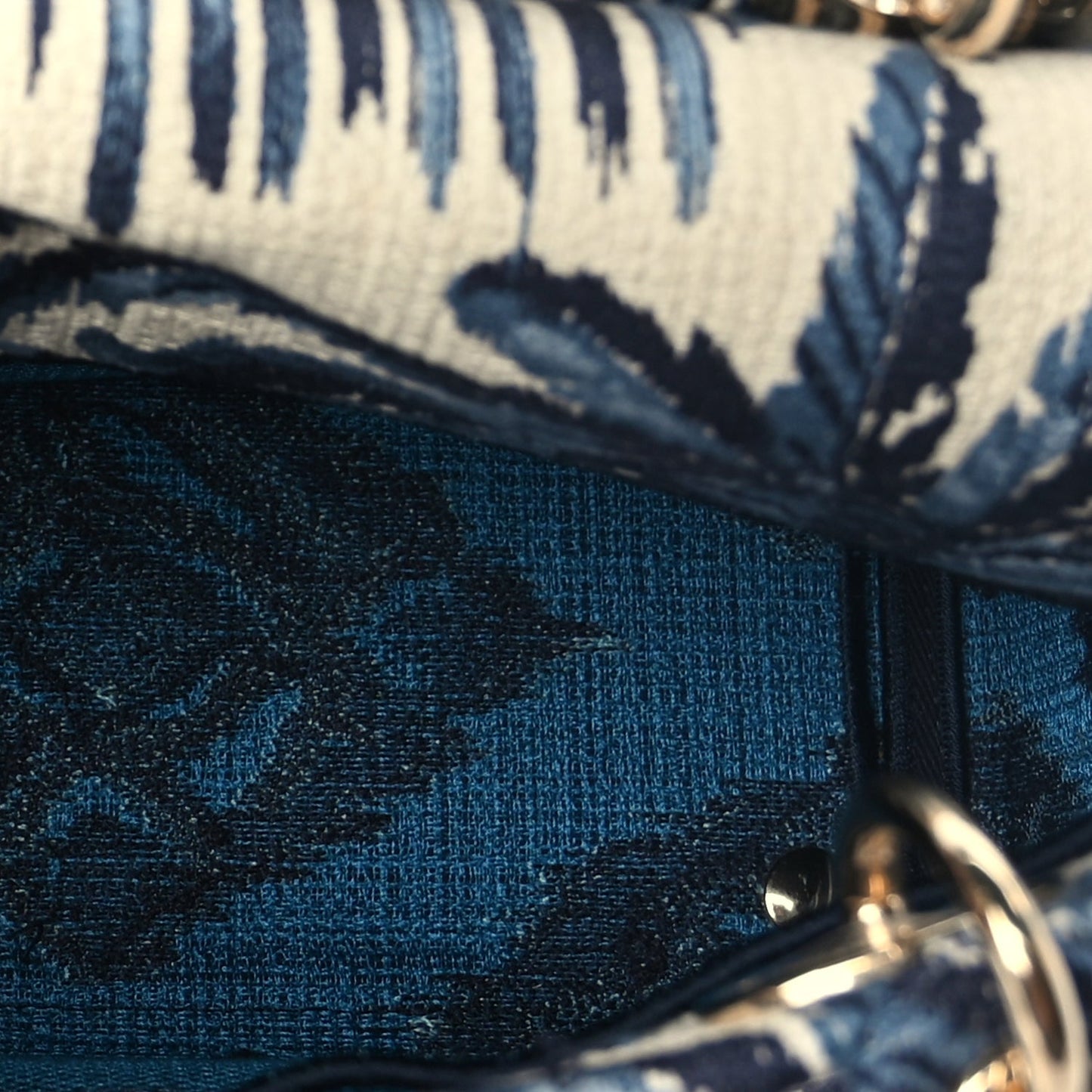 Christian Dior Canvas Embroidered Palm Tree Toile De Jouy Medium Lady D-Lite Blue