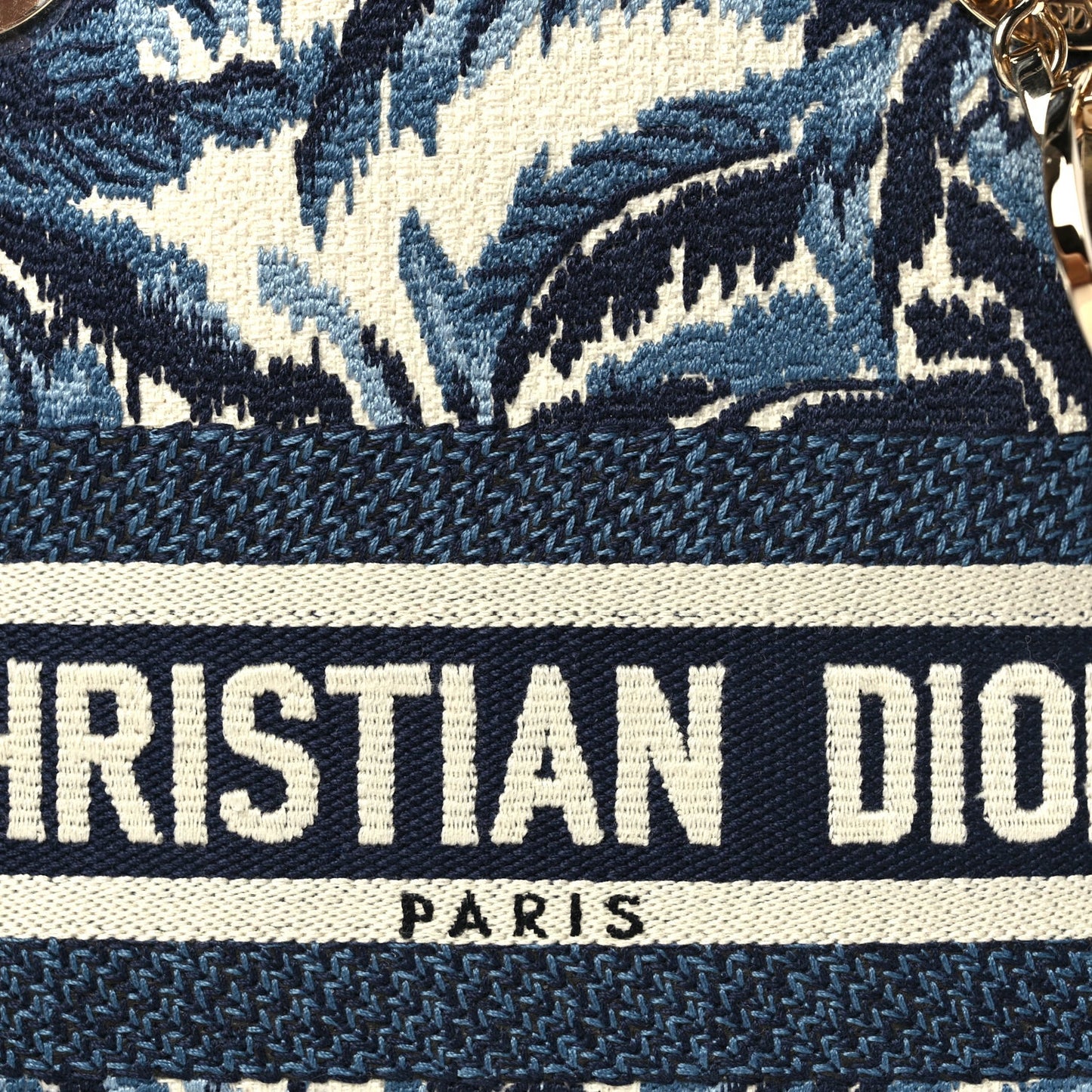 Christian Dior Canvas Embroidered Palm Tree Toile De Jouy Medium Lady D-Lite Blue