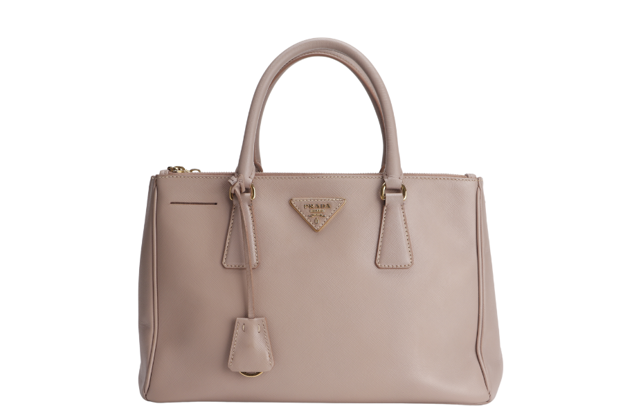PRADA SMALL GALLERIA 2WAY  TOTE BAG BEIGE SAFFIANO LEATHER GOLD HARDWARE WITH DUST COVER, NO CARD