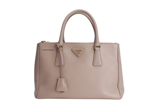 PRADA SMALL GALLERIA 2WAY  TOTE BAG BEIGE SAFFIANO LEATHER GOLD HARDWARE WITH DUST COVER, NO CARD