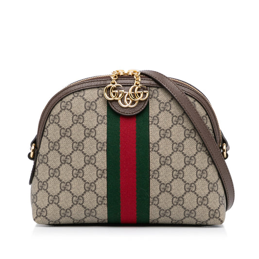 Gucci Ophidia Brown Leather Canvas Crossbody