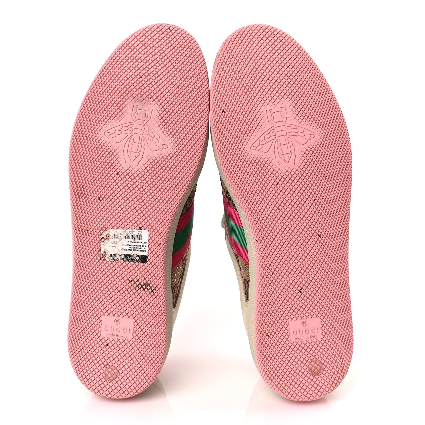 Gucci Calfskin GG Supreme Crystals Web Screener Sneakers Beige Ebony Wild Rose