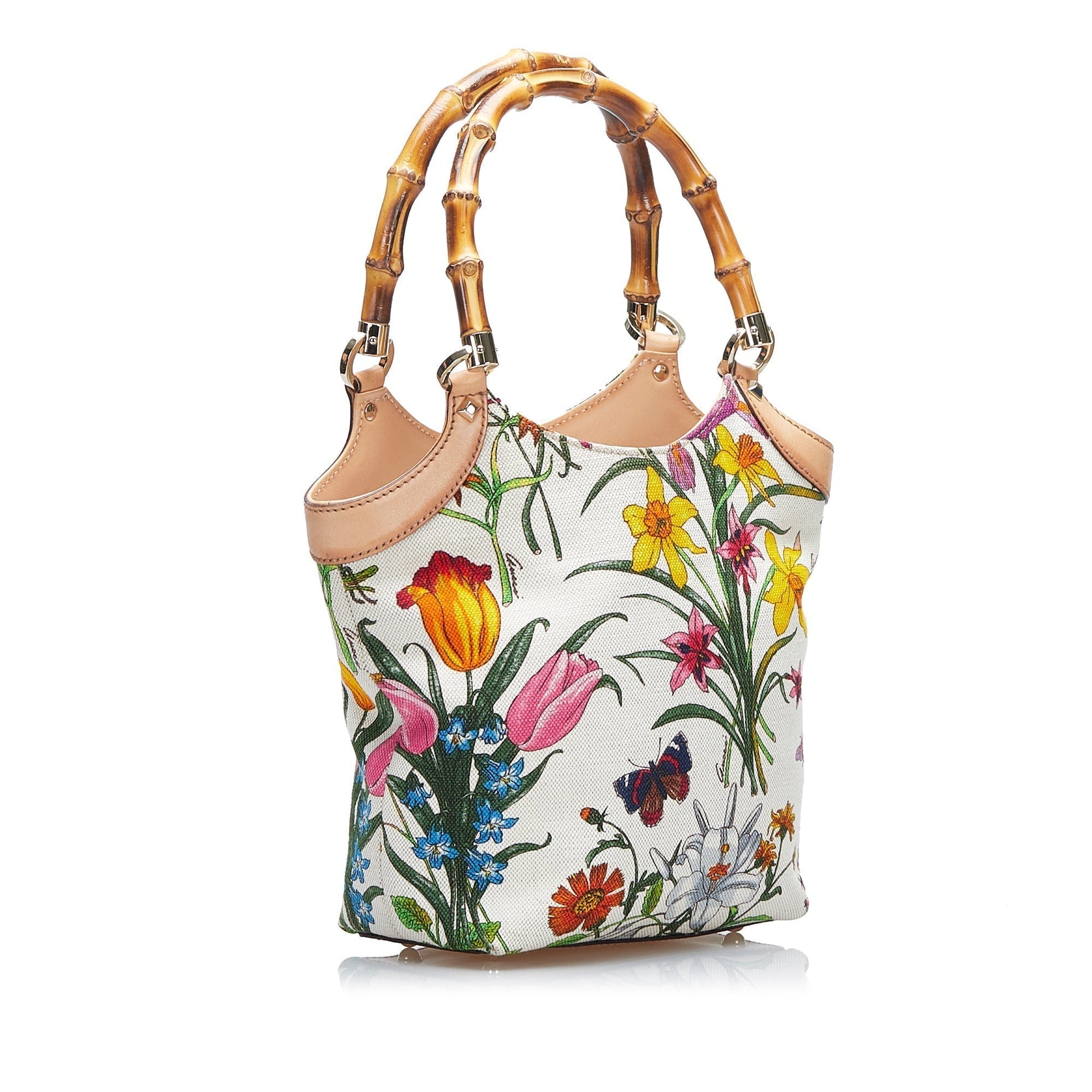 Gucci Bamboo Leather Canvas Handbag