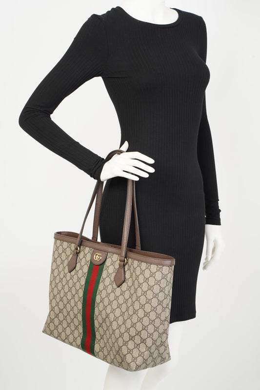 Gucci Ophidia GG Medium Beige And Ebony GG Supreme Coated Canvas