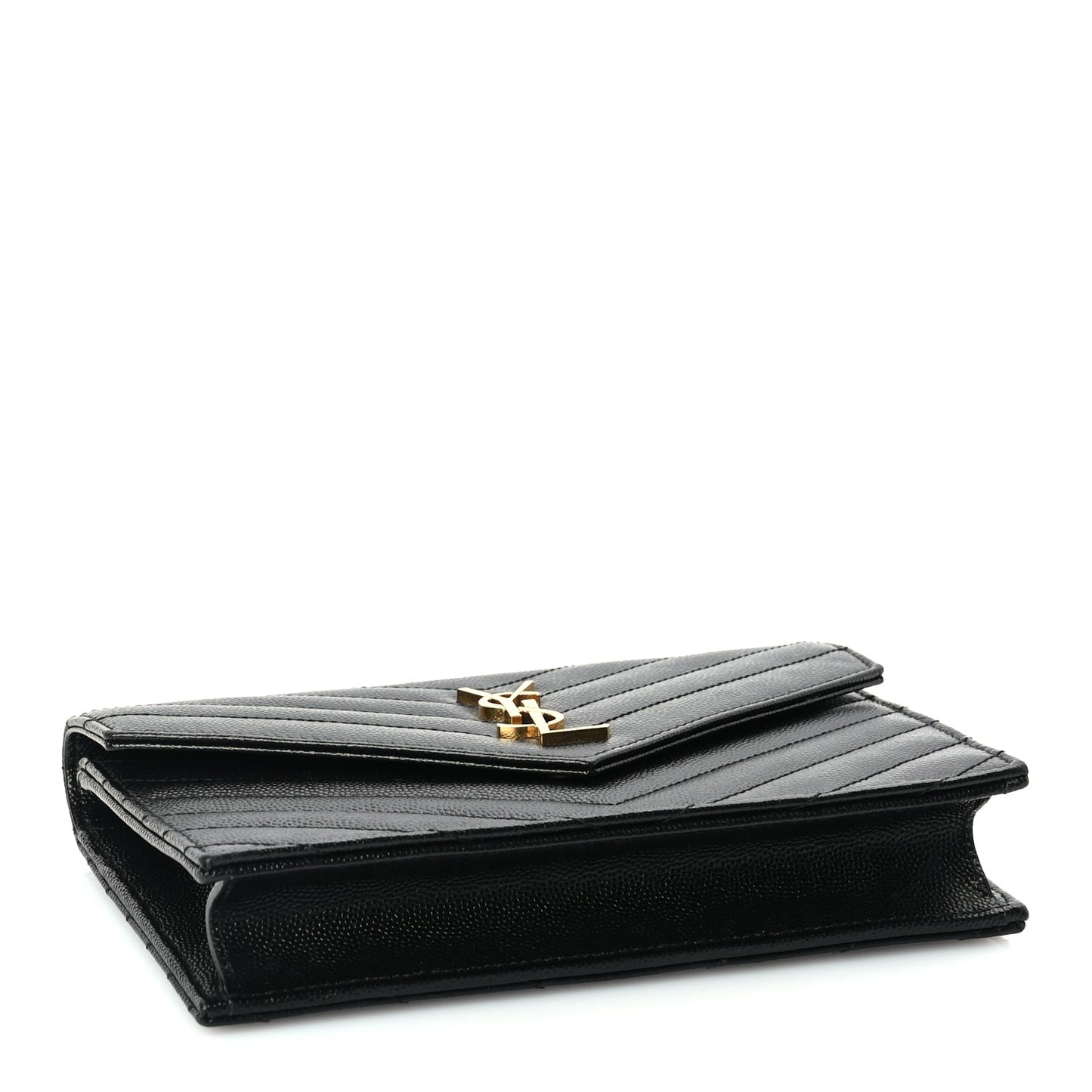 Saint Laurent Grain De Poudre Matelasse Chevron Monogram Envelope Chain Wallet Black