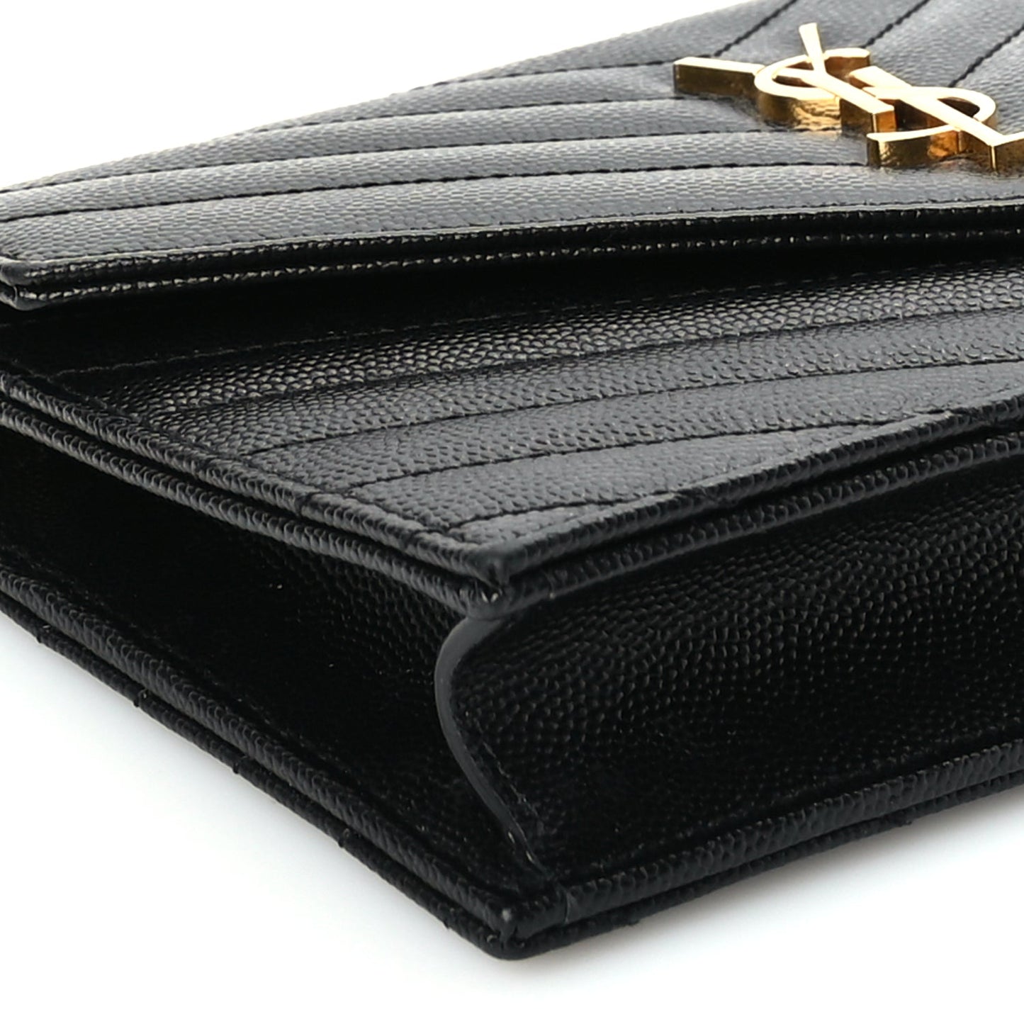 Saint Laurent Grain De Poudre Matelasse Chevron Monogram Envelope Chain Wallet Black