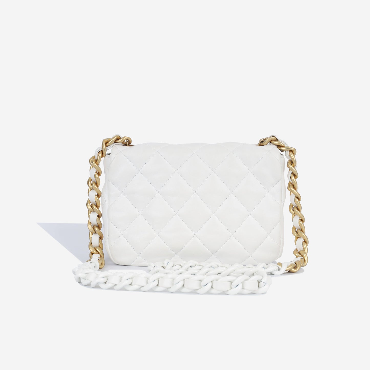 Chanel Lacquered Chain Flap Bag - White Lambskin