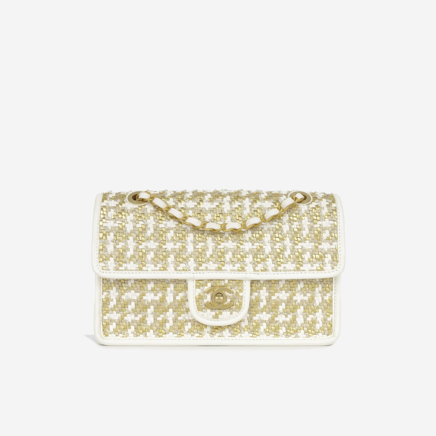 Chanel Cruise Woven Flap - Metallic Gold/White