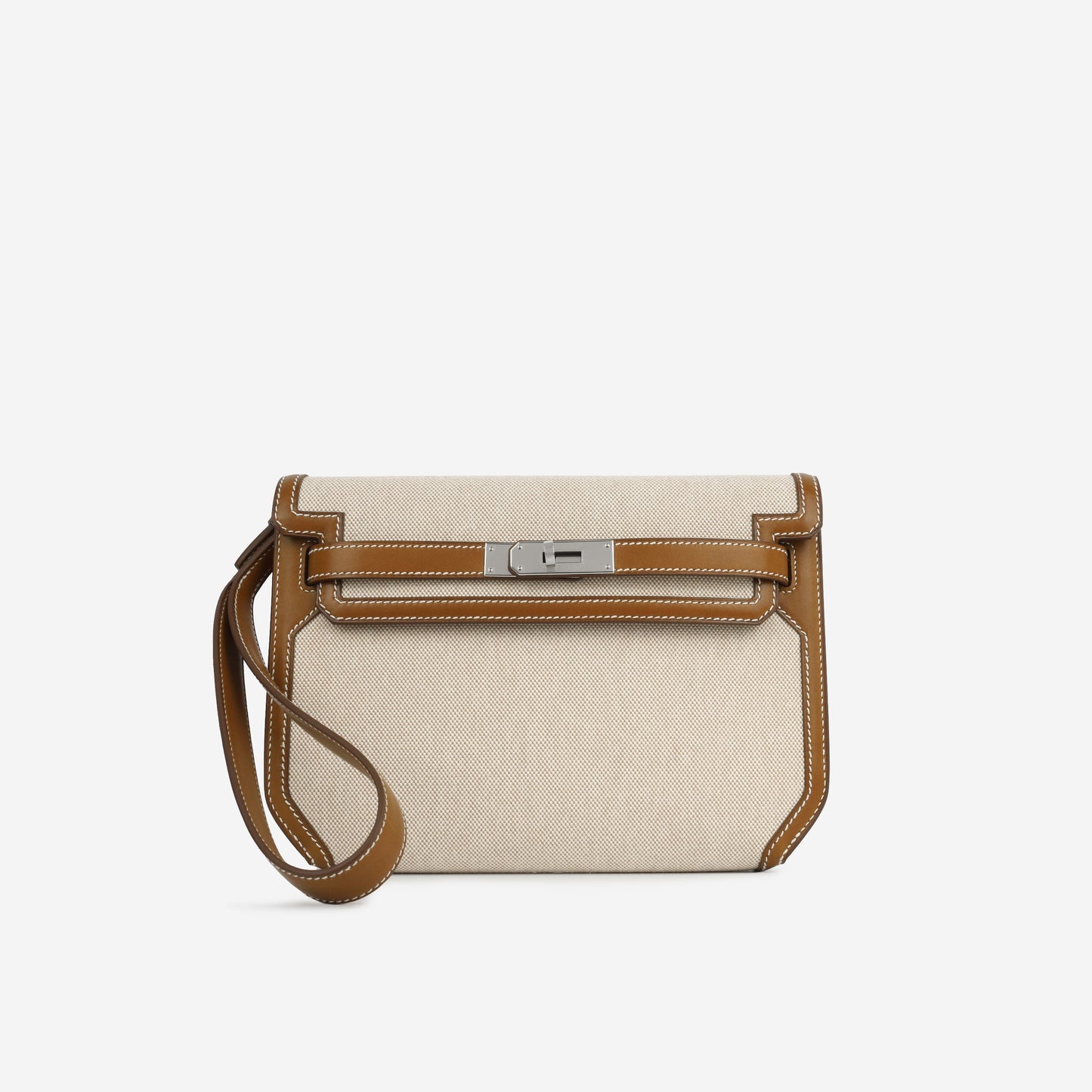 Hermès Kelly Dépêches 25 - Fauve Barenia/Ecru Toile | Palladium Hardware
