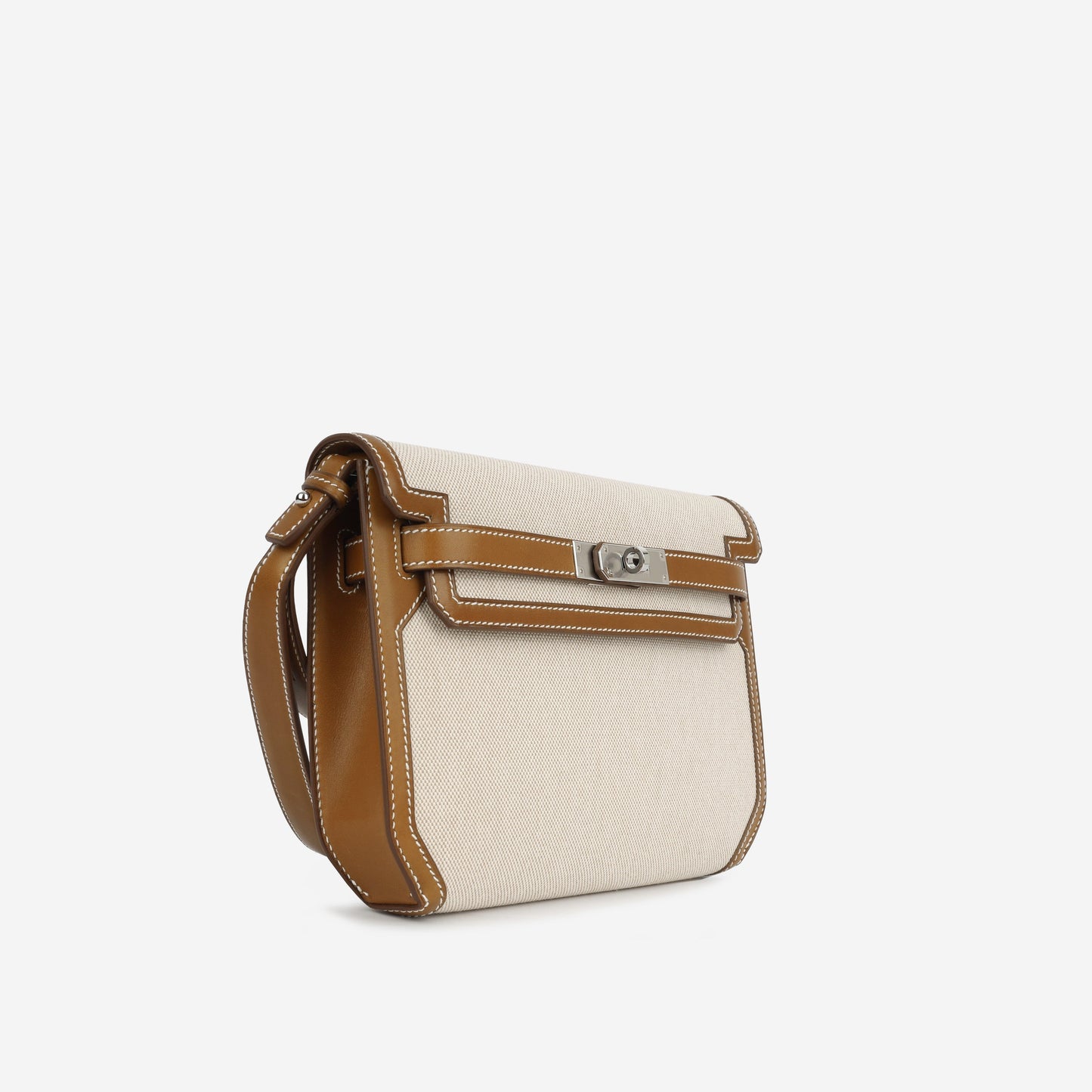 Hermès Kelly Dépêches 25 - Fauve Barenia/Ecru Toile | Palladium Hardware