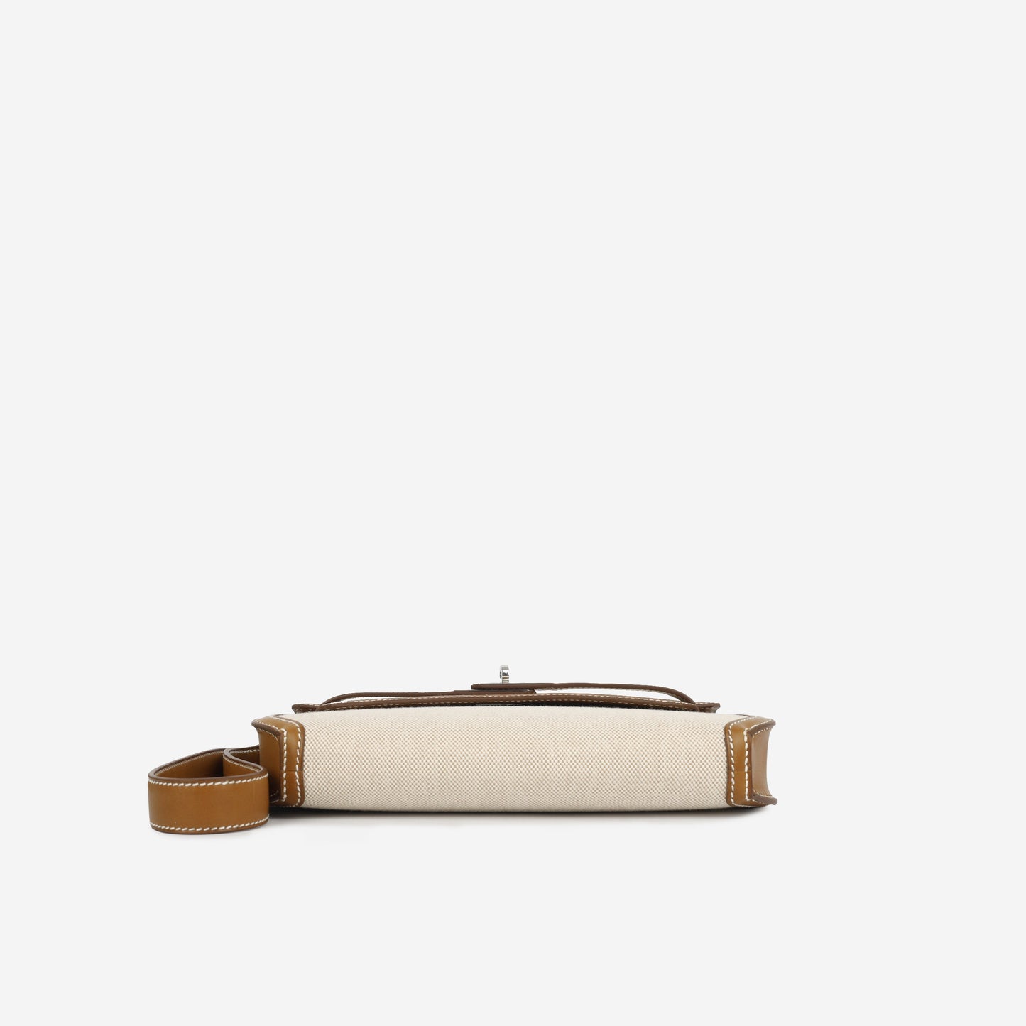 Hermès Kelly Dépêches 25 - Fauve Barenia/Ecru Toile | Palladium Hardware