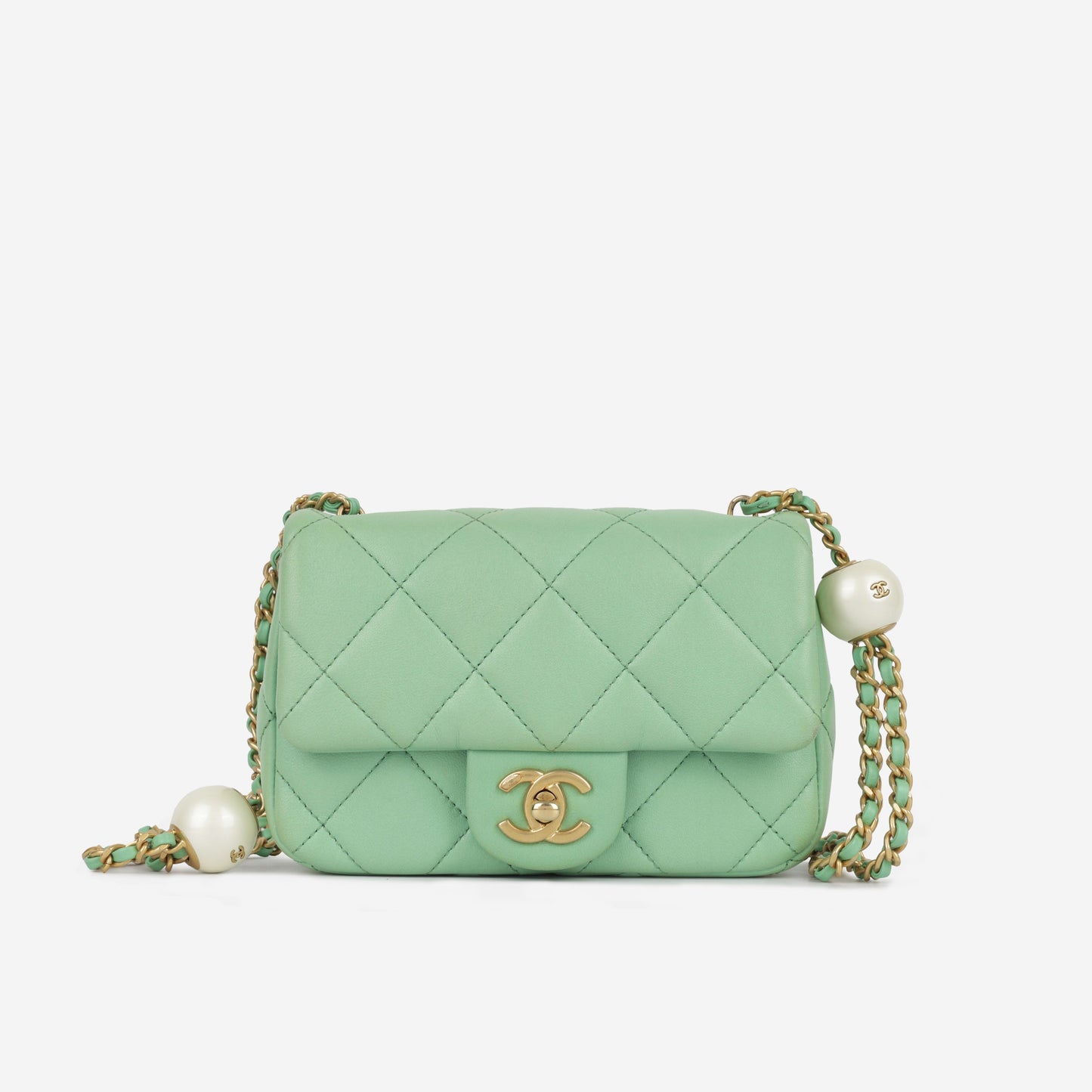 Chanel Seasonal Mini Square Pearl Crush - Light Green Lambskin | Gold Hardware