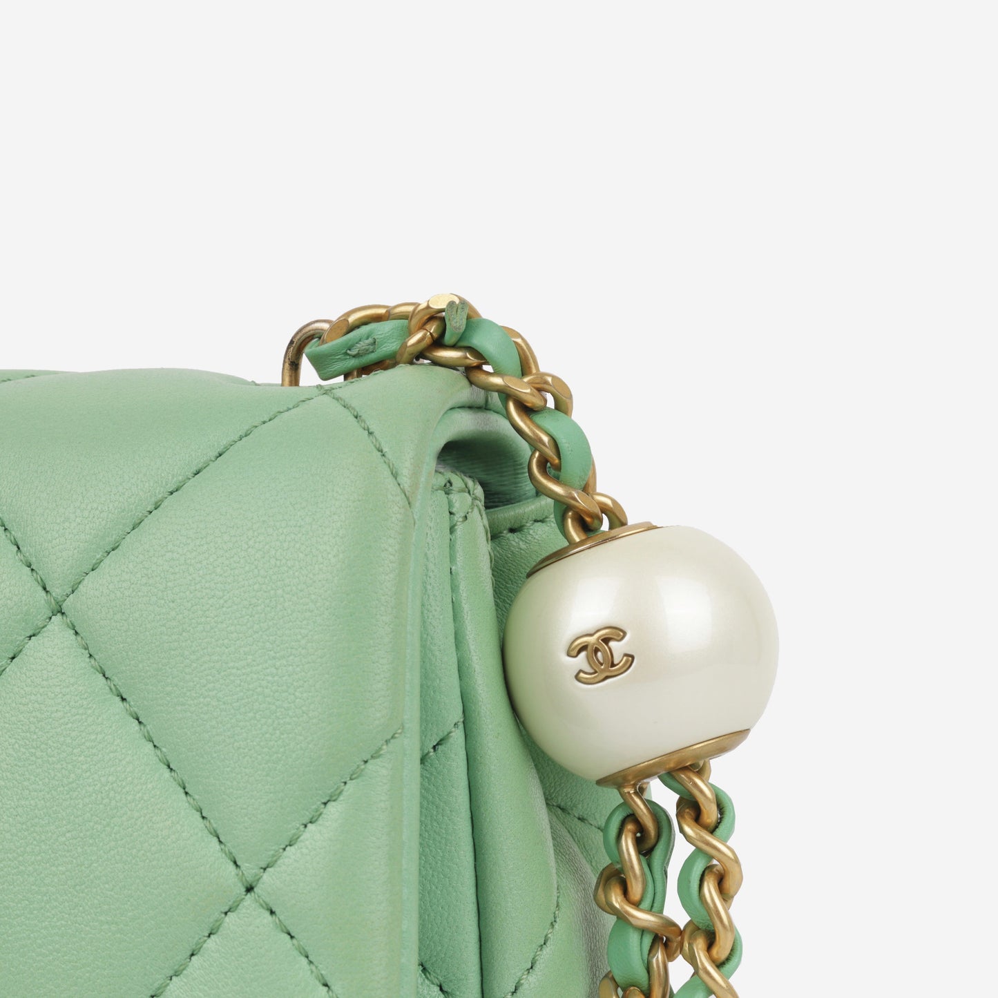 Chanel Seasonal Mini Square Pearl Crush - Light Green Lambskin | Gold Hardware