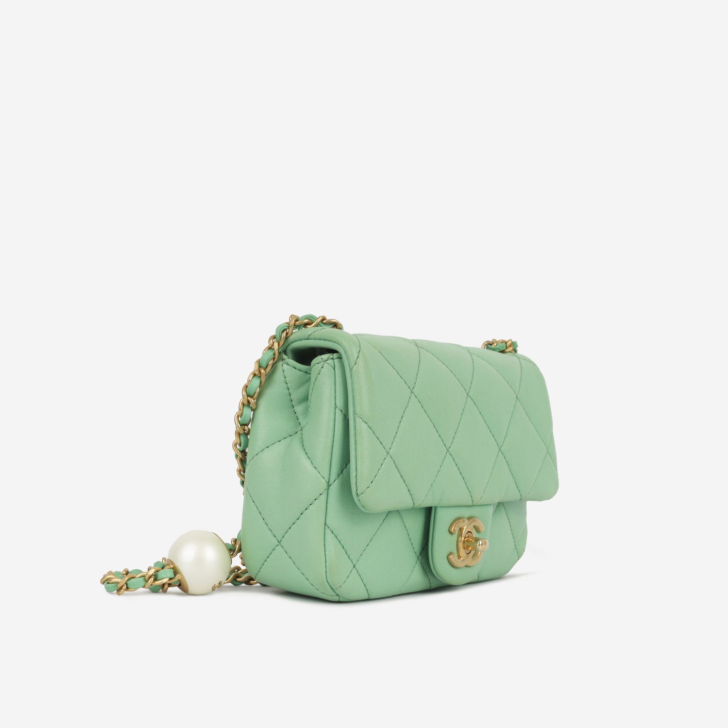Chanel Seasonal Mini Square Pearl Crush - Light Green Lambskin | Gold Hardware