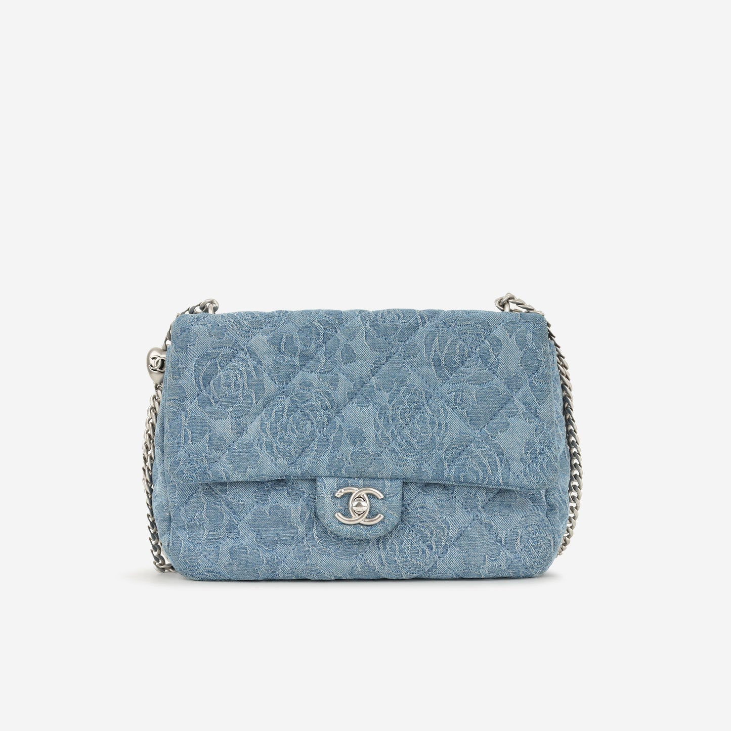 Chanel Camellia Sweetheart Crush Flap - Blue Denim | Silver Hardware