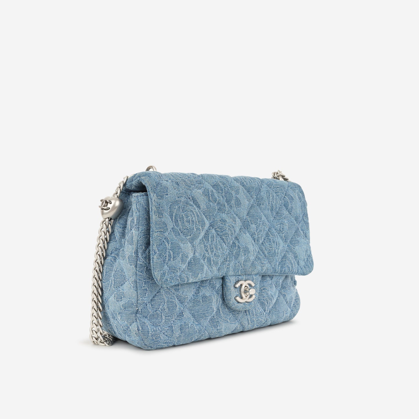 Chanel Camellia Sweetheart Crush Flap - Blue Denim | Silver Hardware