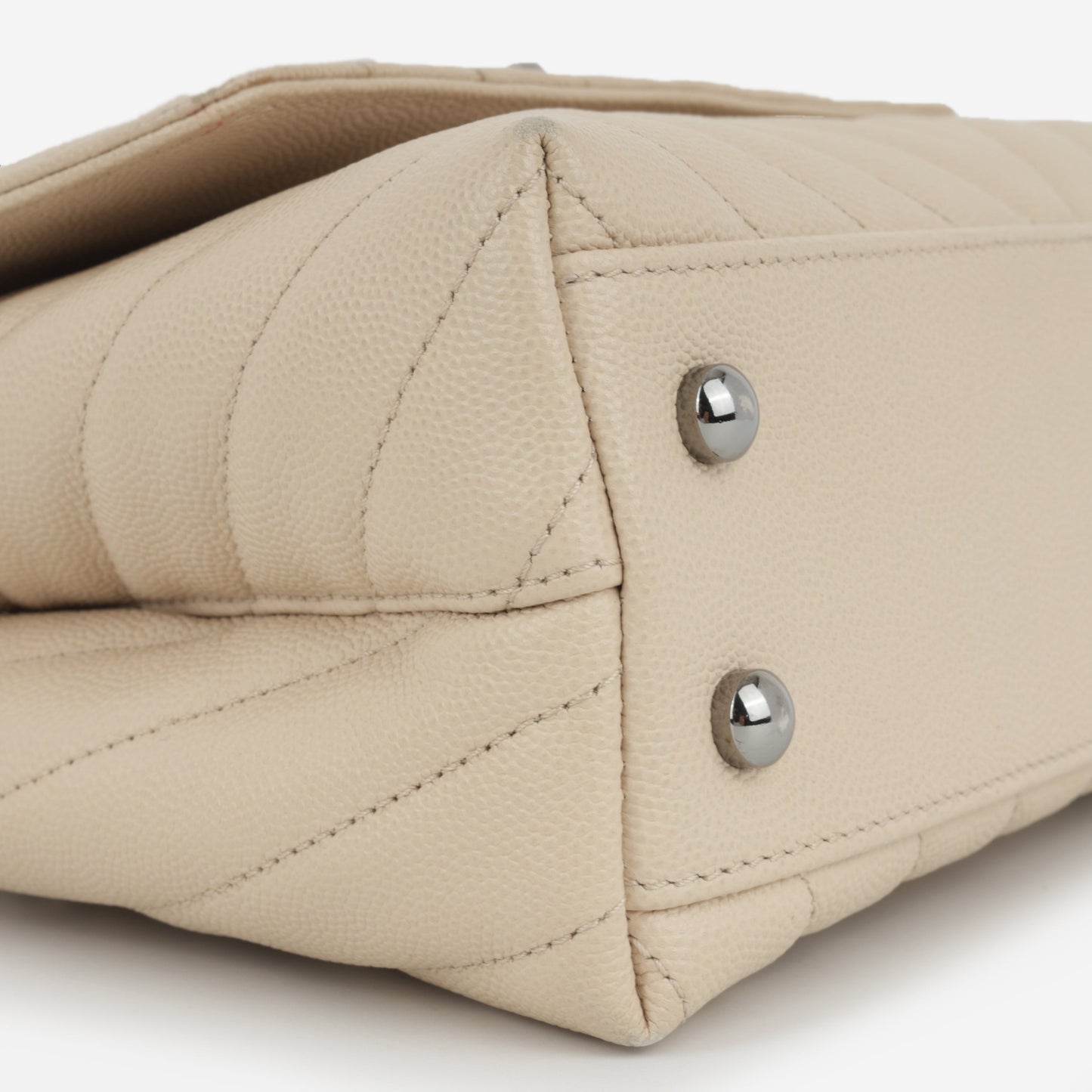 Chanel Small Coco Handle - Beige Chevron Caviar | Ruthenium Hardware