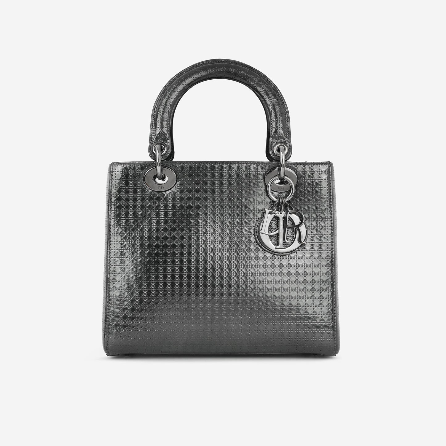 Dior Medium Lady Dior - Dark Grey Metallic Microcannage | Ruthenium Hardware