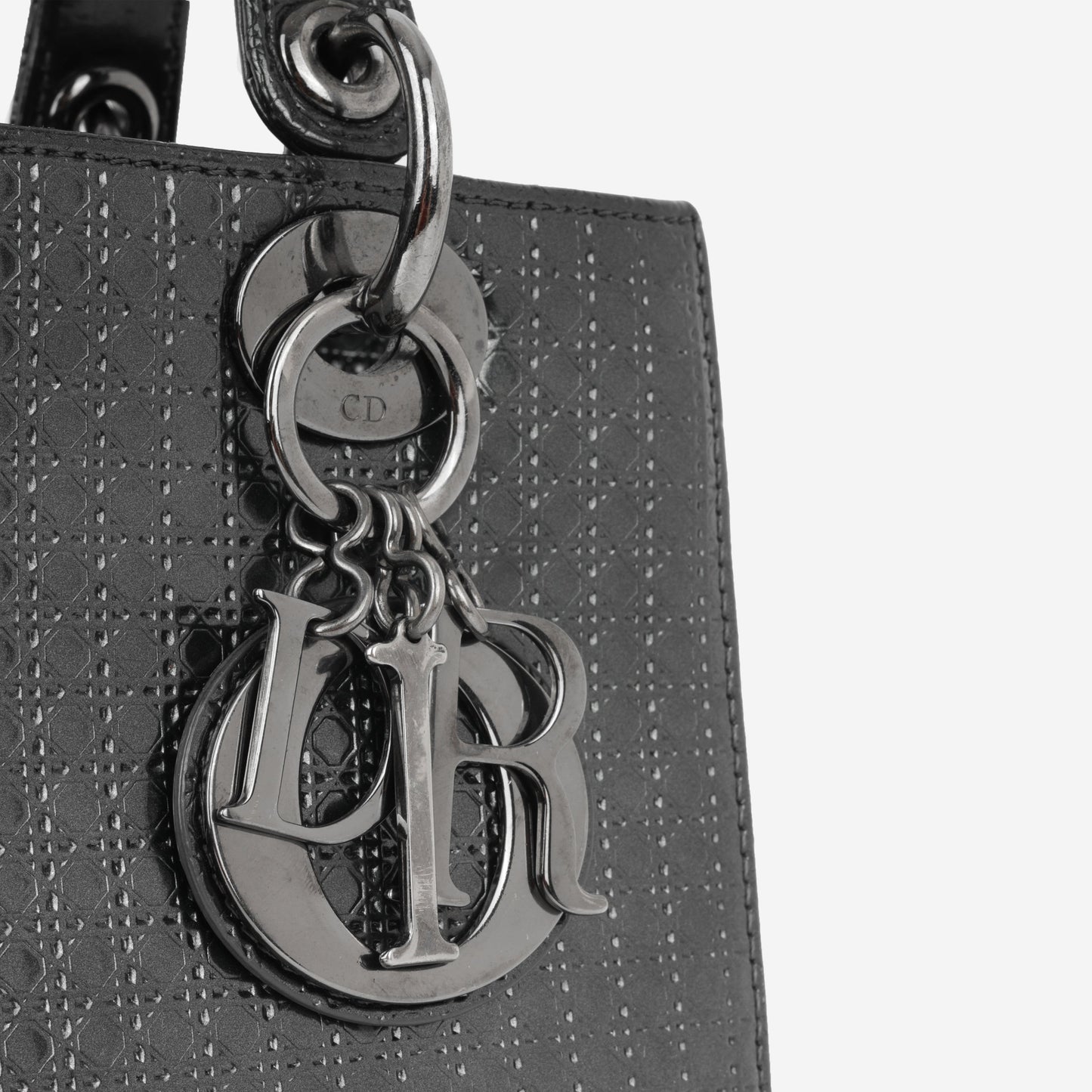 Dior Medium Lady Dior - Dark Grey Metallic Microcannage | Ruthenium Hardware