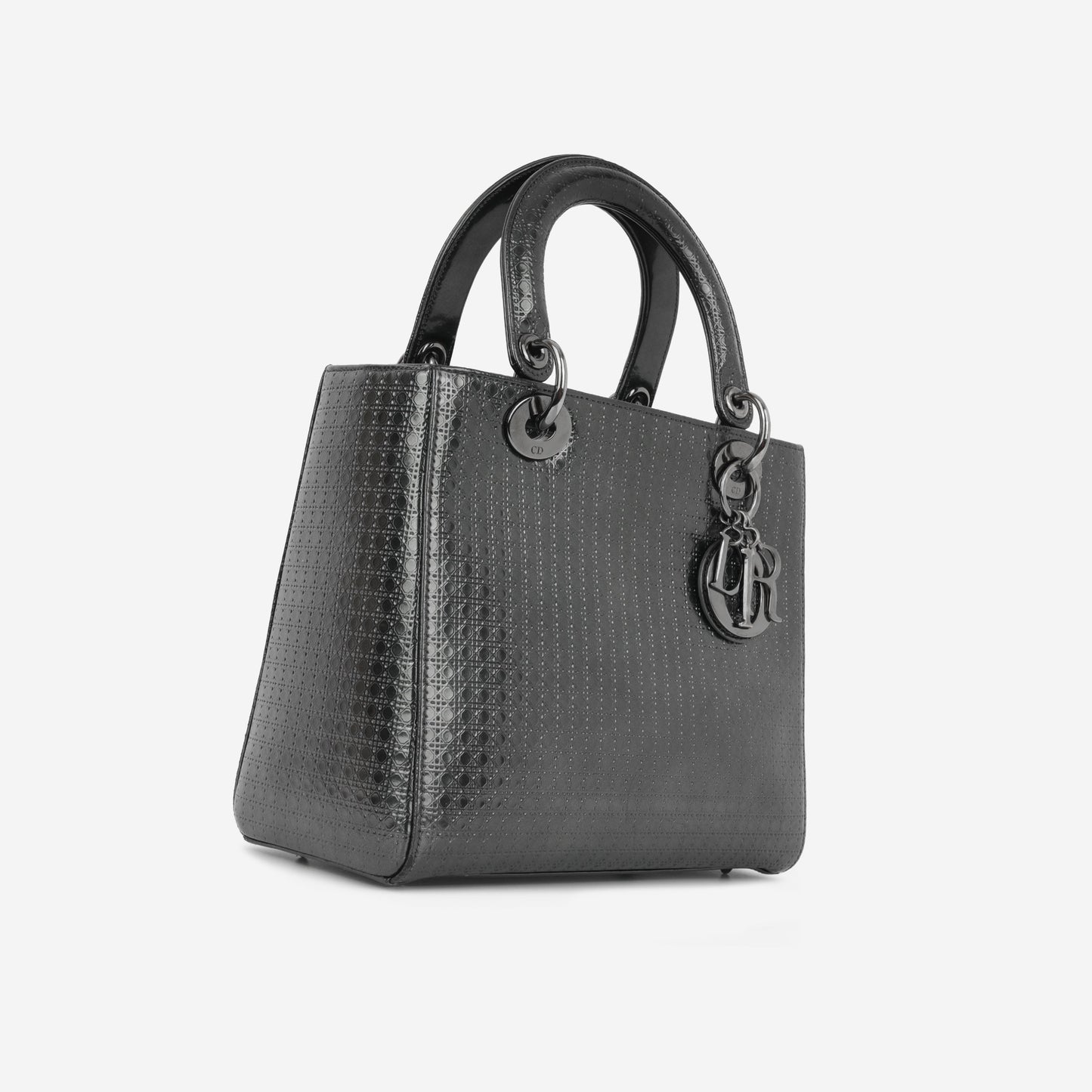 Dior Medium Lady Dior - Dark Grey Metallic Microcannage | Ruthenium Hardware