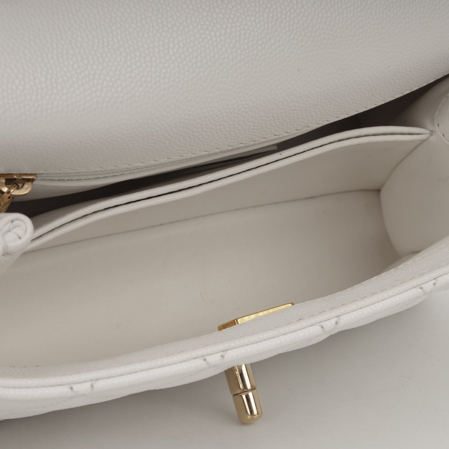 Chanel Small Coco Handle - White Caviar | Champagne Gold Hardware