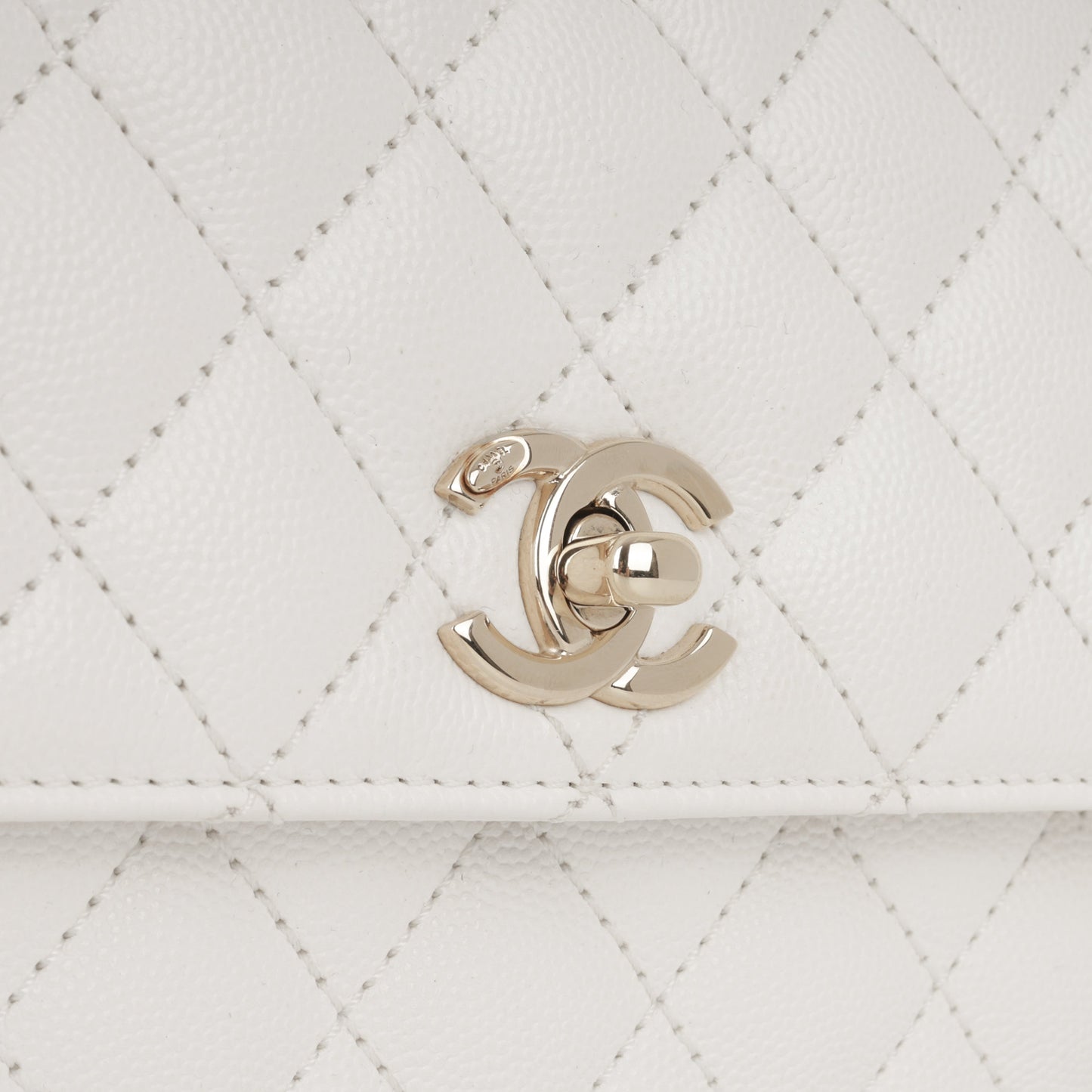 Chanel Small Coco Handle - White Caviar | Champagne Gold Hardware