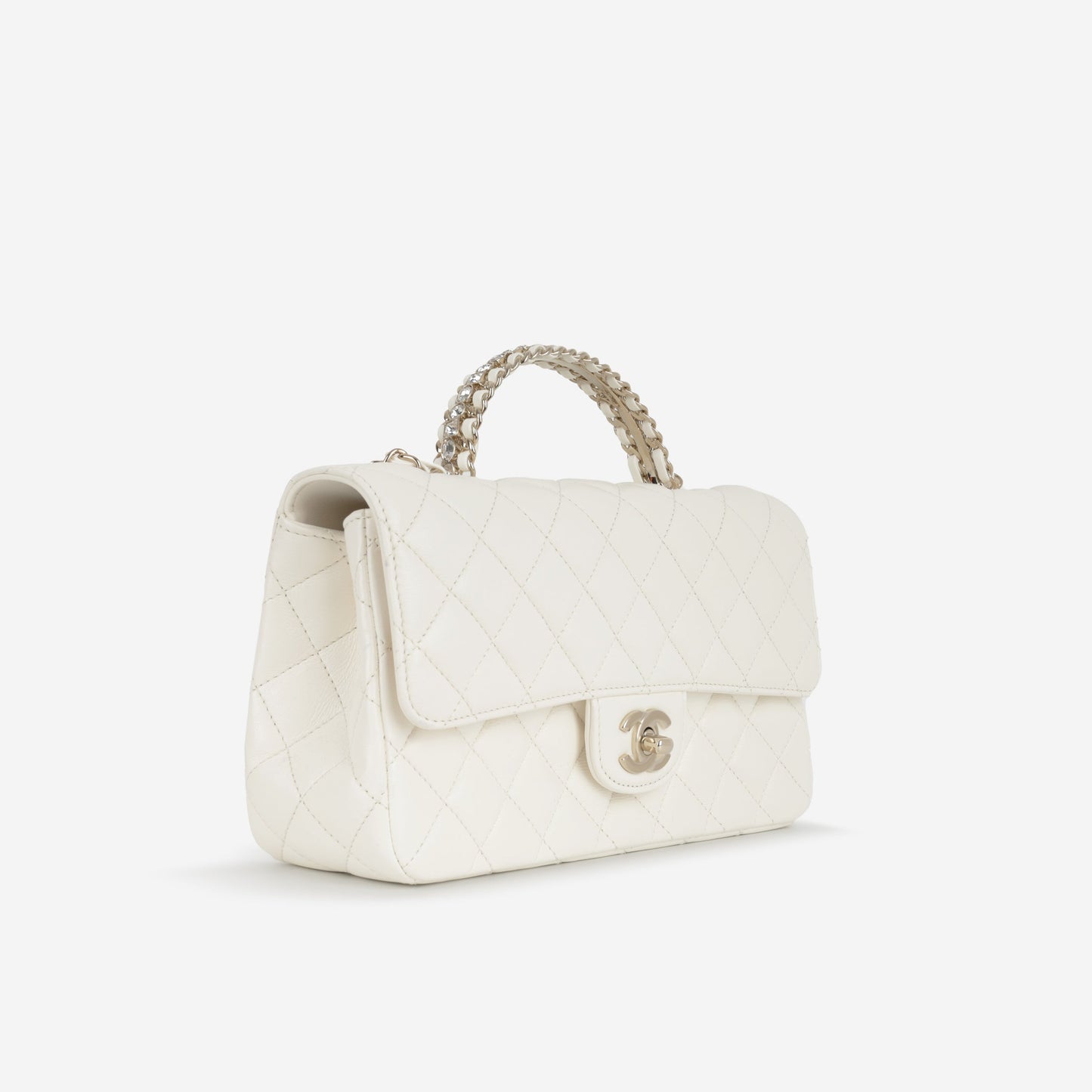 Chanel Mini Top Handle Flap with Strass - Ivory Lambskin | Champagne Gold Hardware