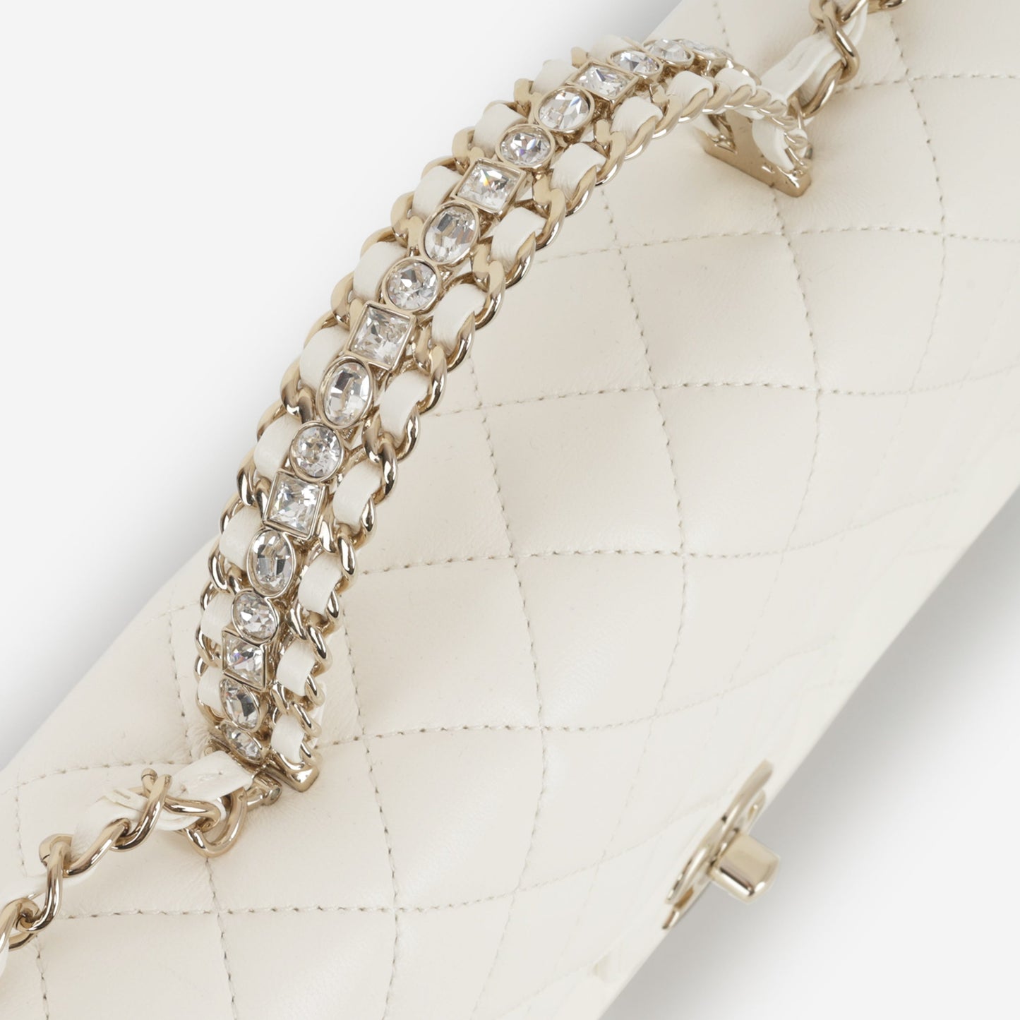 Chanel Mini Top Handle Flap with Strass - Ivory Lambskin | Champagne Gold Hardware