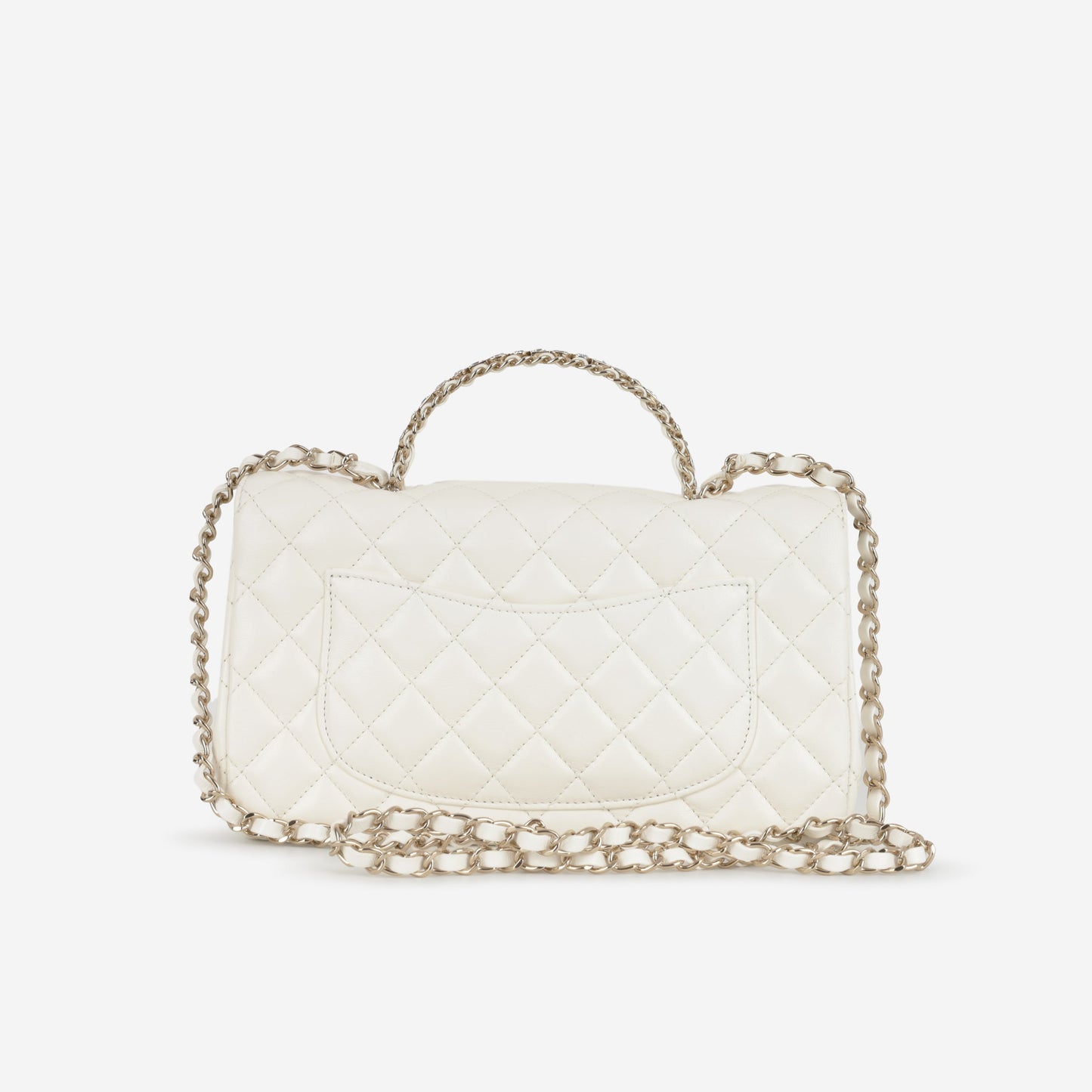 Chanel Mini Top Handle Flap with Strass - Ivory Lambskin | Champagne Gold Hardware