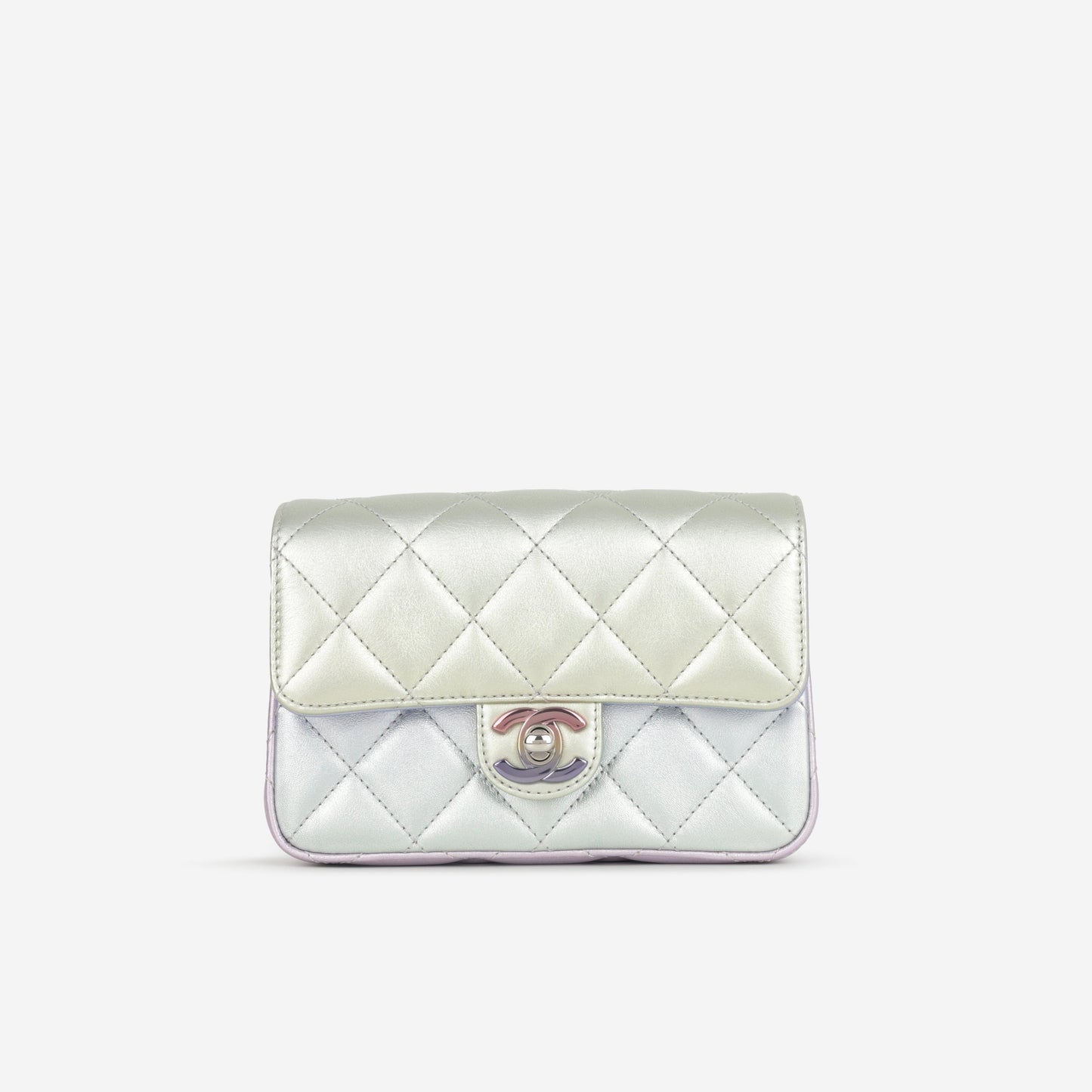Chanel Classic Mini Wristlet Clutch - Iridescent Rainbow Calfskin | Silver Hardware
