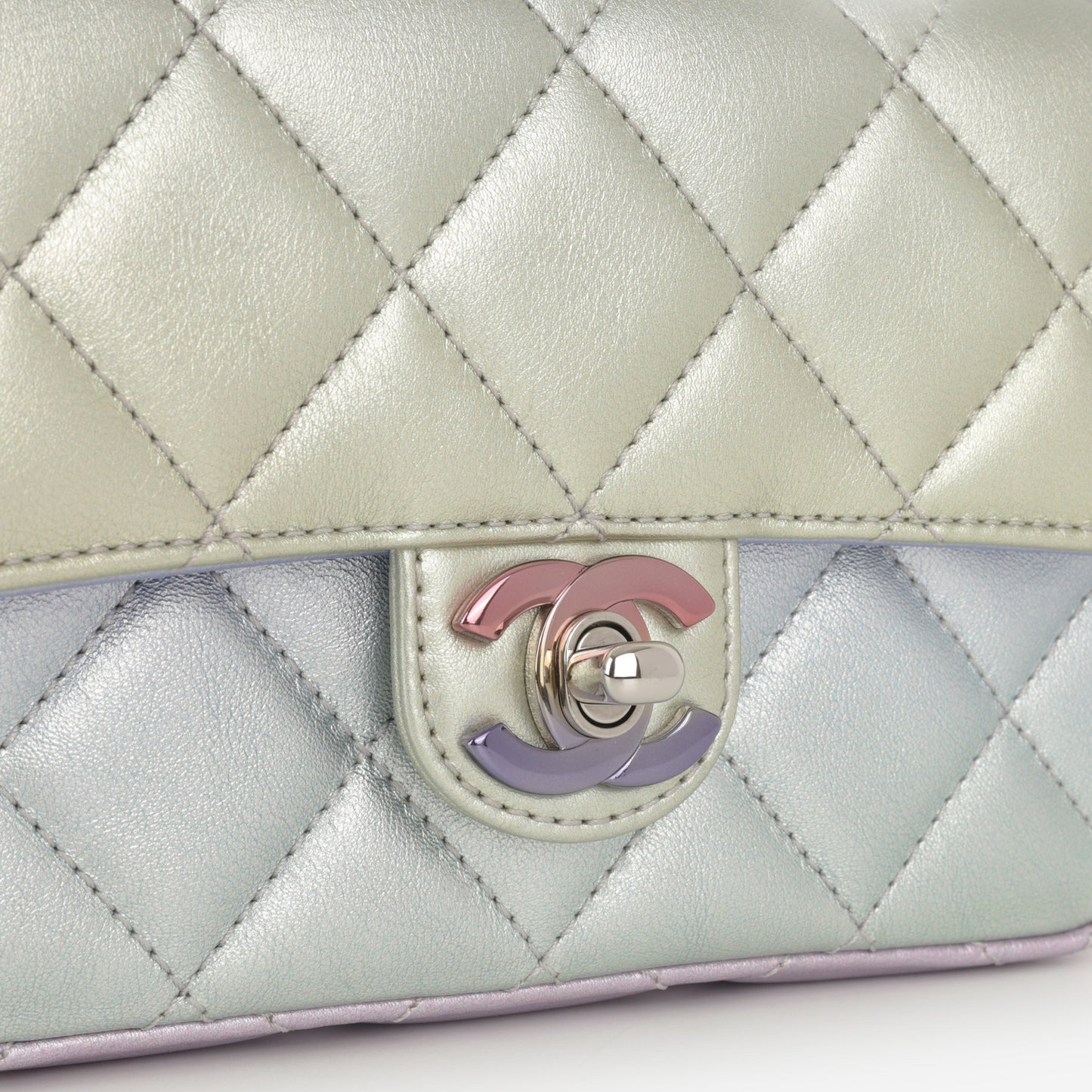 Chanel Classic Mini Wristlet Clutch - Iridescent Rainbow Calfskin | Silver Hardware