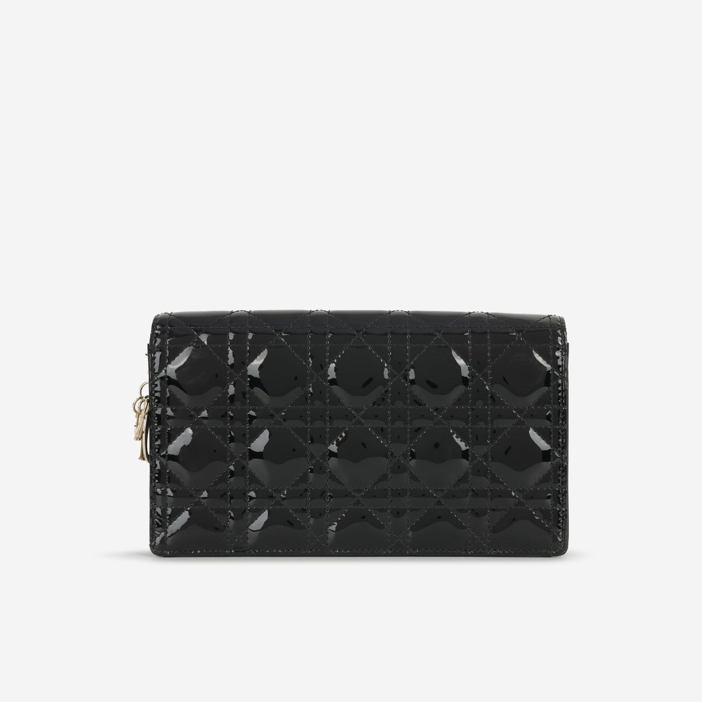 Dior Lady Dior Pouch - Black Patent Cannage | Champagne Gold Hardware