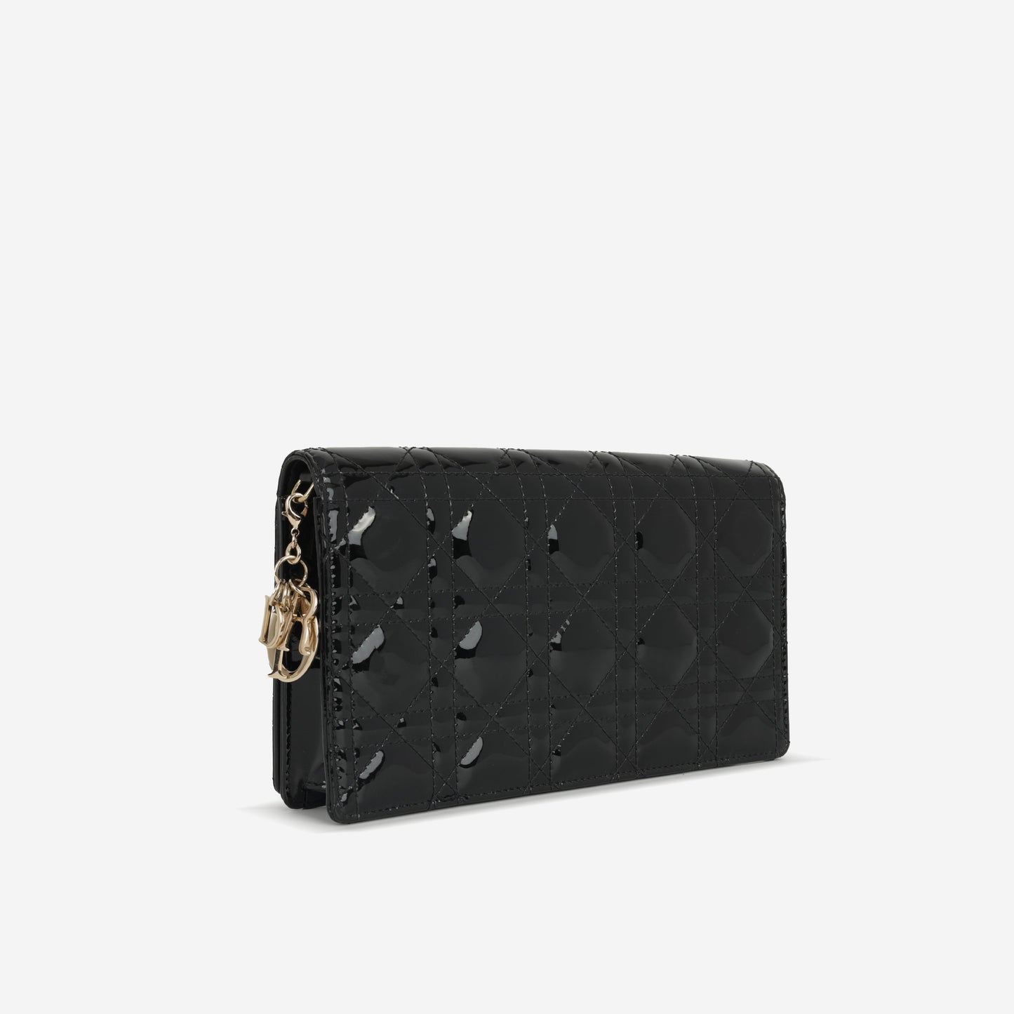 Dior Lady Dior Pouch - Black Patent Cannage | Champagne Gold Hardware