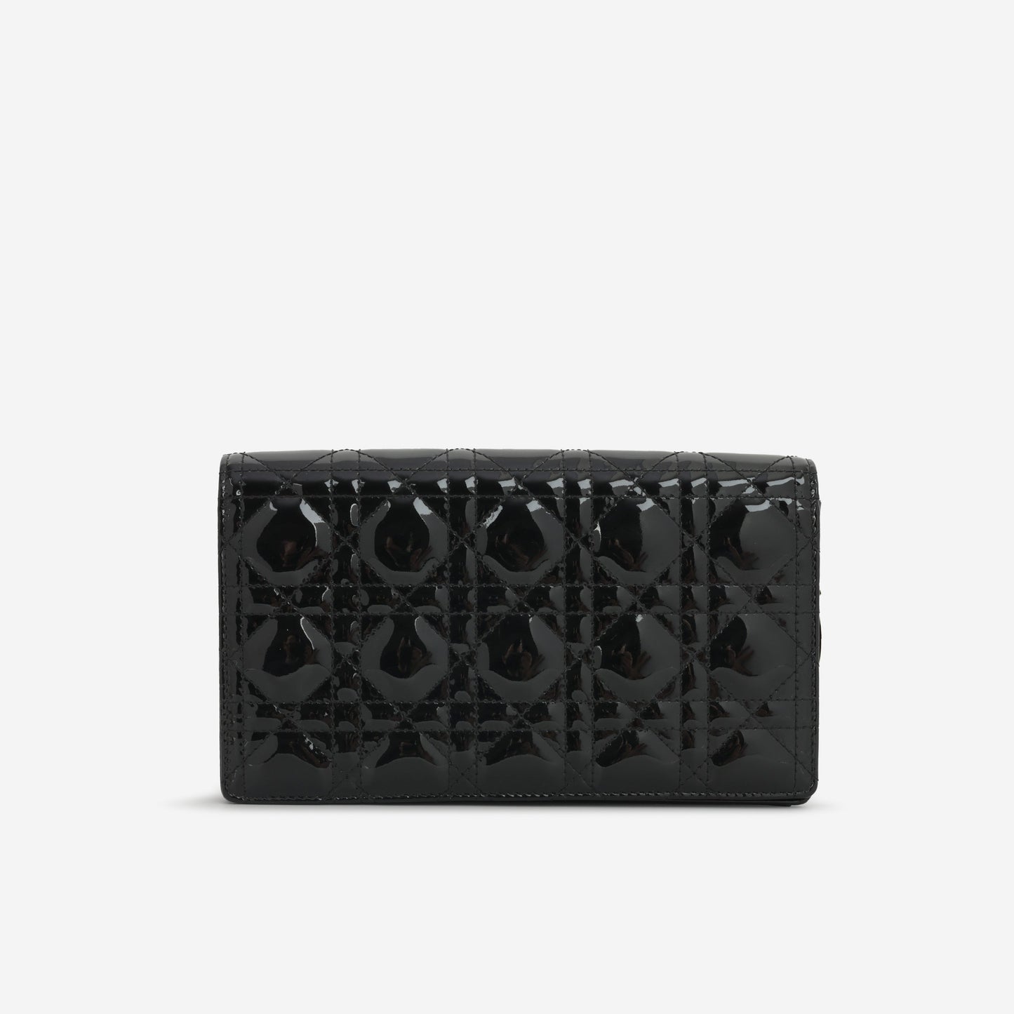Dior Lady Dior Pouch - Black Patent Cannage | Champagne Gold Hardware