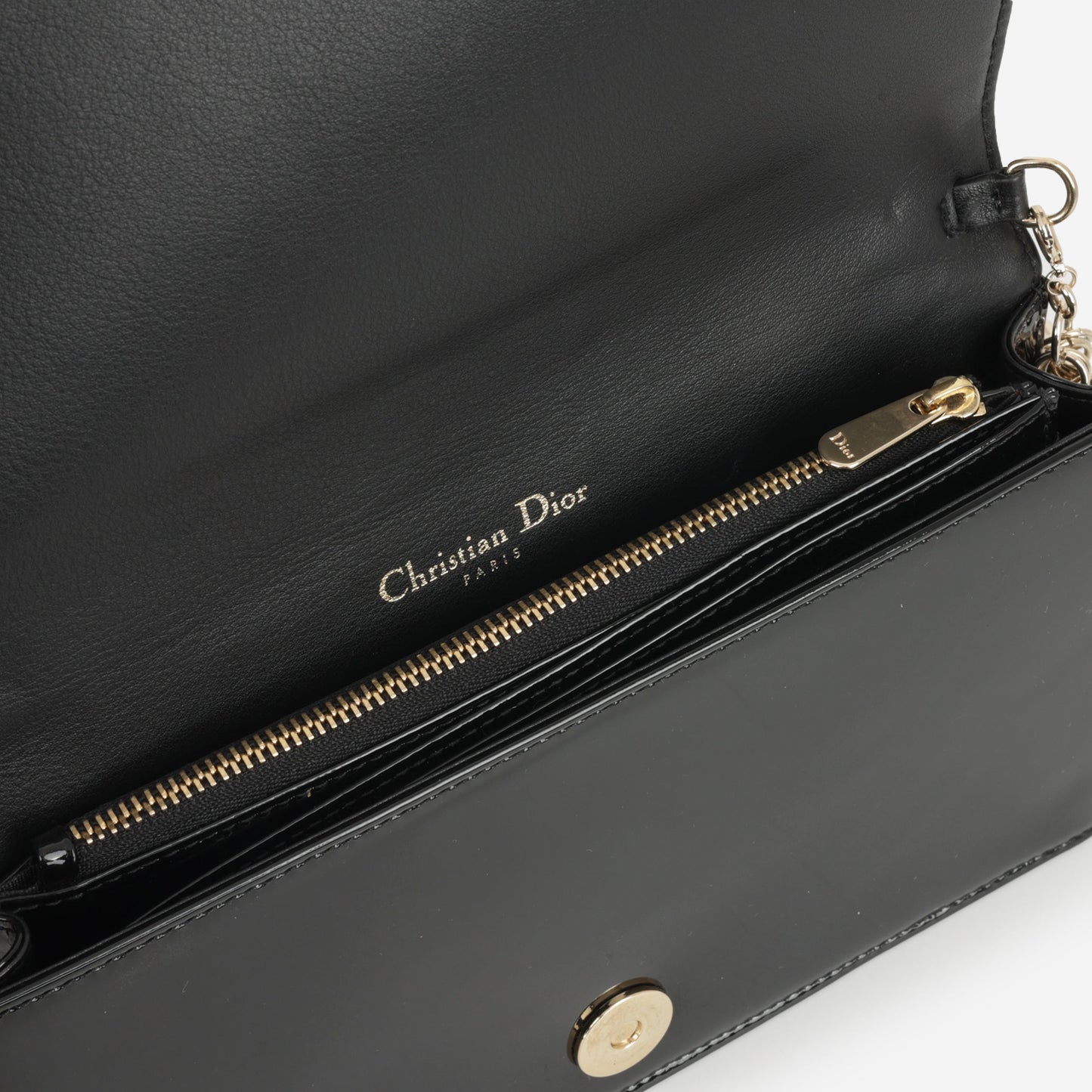 Dior Lady Dior Pouch - Black Patent Cannage | Champagne Gold Hardware