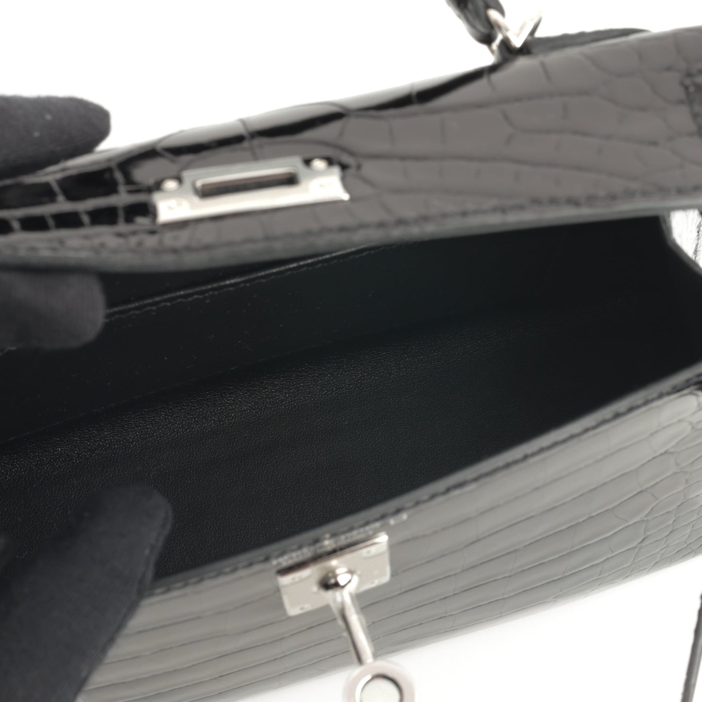 Hermès Mini Kelly - Black Shiny Alligator | Palladium Hardware