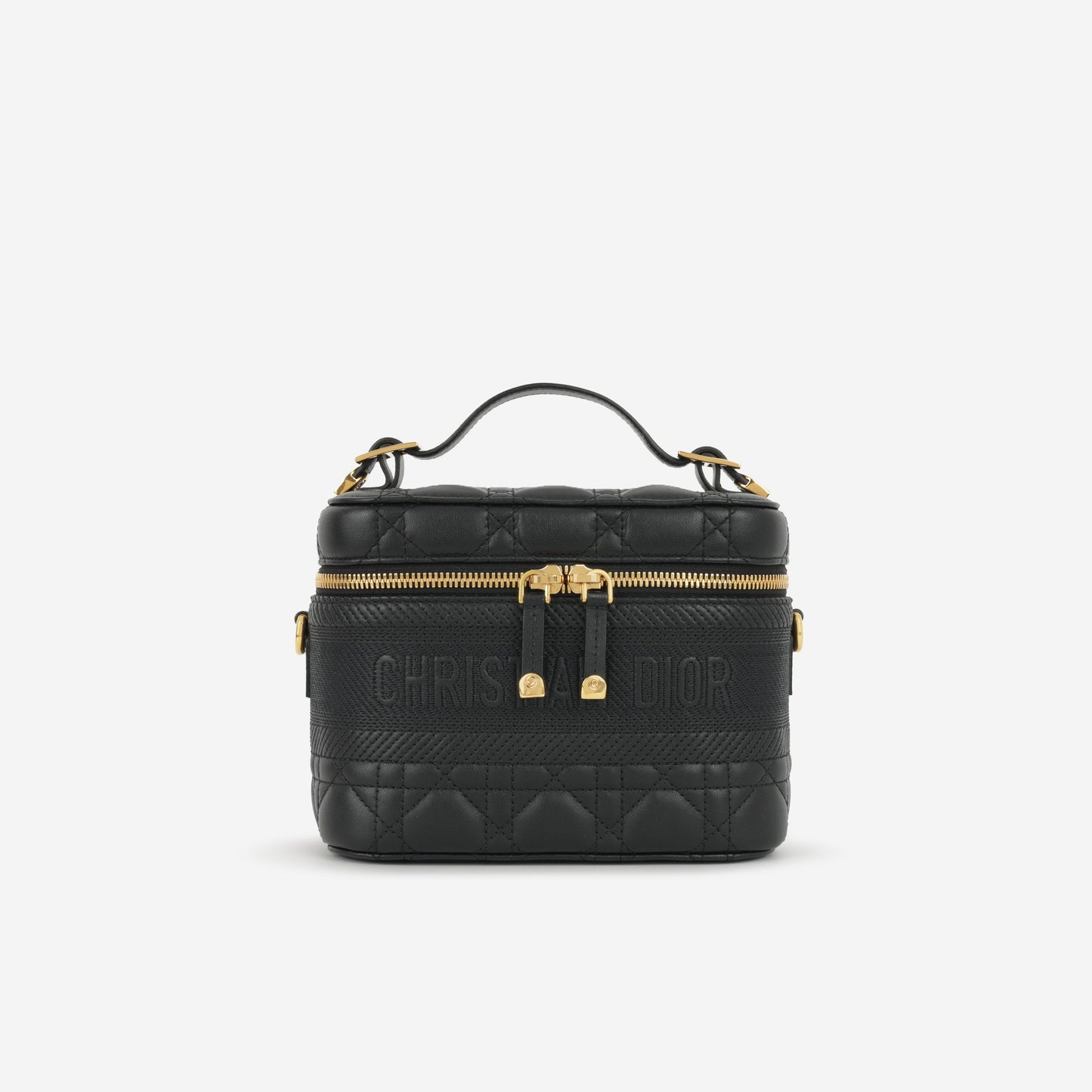 Dior Small DiorTravel Vanity Case with Strap - Black Lambskin / Embroidery | Gold Hardware