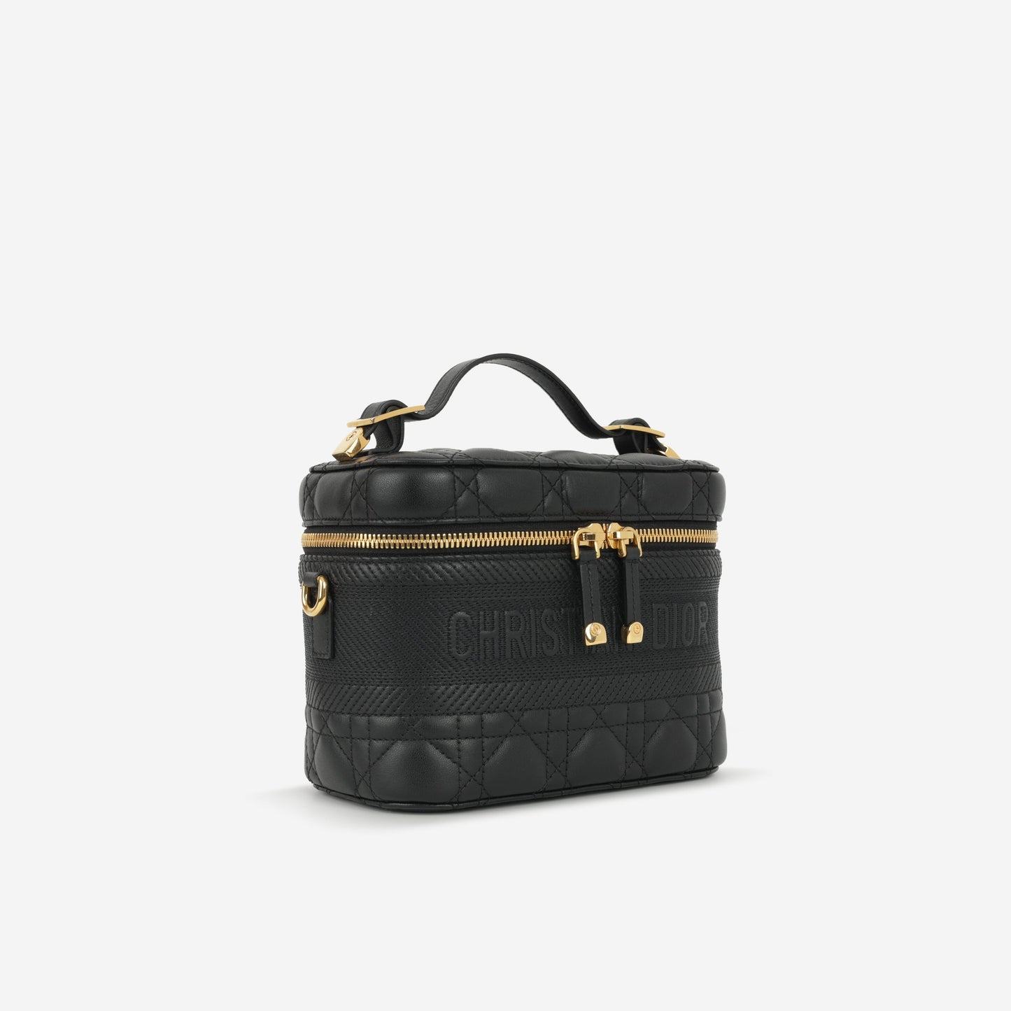 Dior Small DiorTravel Vanity Case with Strap - Black Lambskin / Embroidery | Gold Hardware