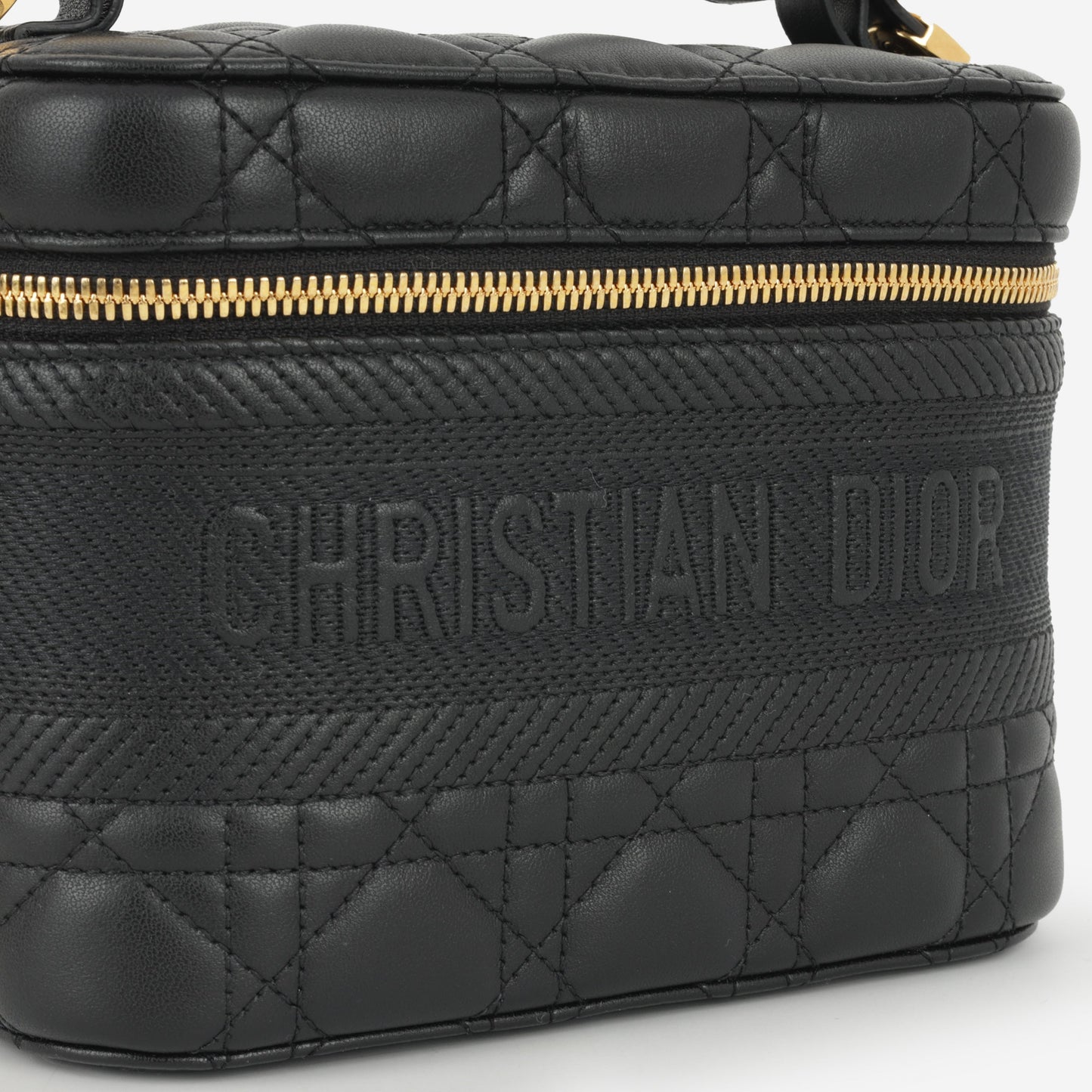 Dior Small DiorTravel Vanity Case with Strap - Black Lambskin / Embroidery | Gold Hardware