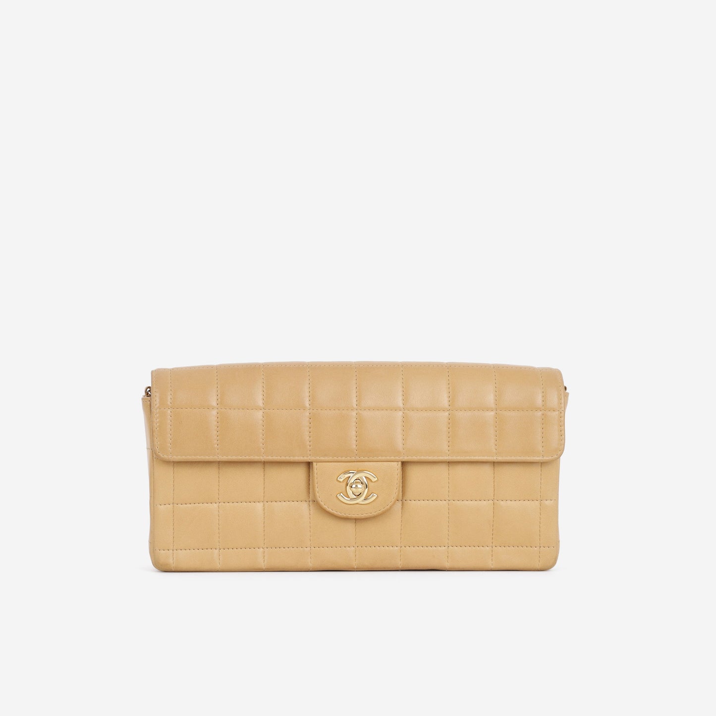 Chanel East West Chocolate Bar - Beige Lambskin | Gold Hardware