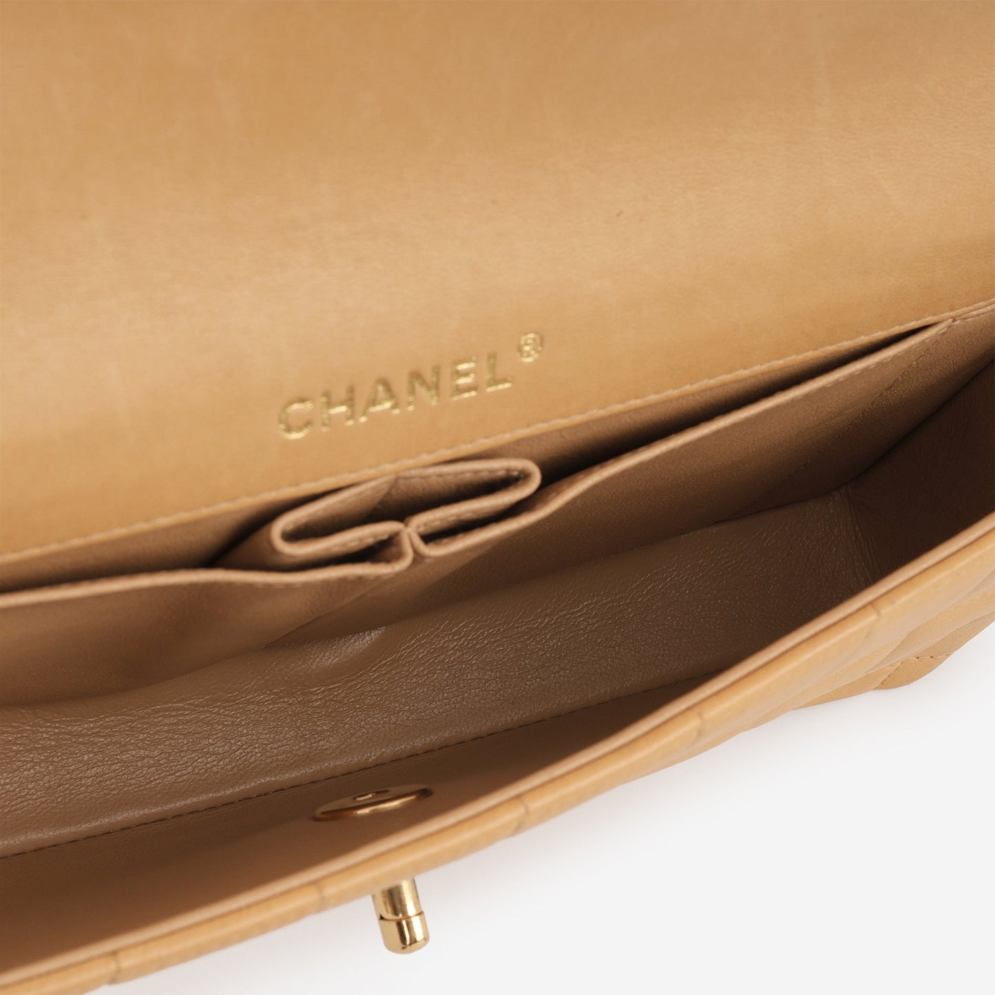 Chanel East West Chocolate Bar - Beige Lambskin | Gold Hardware