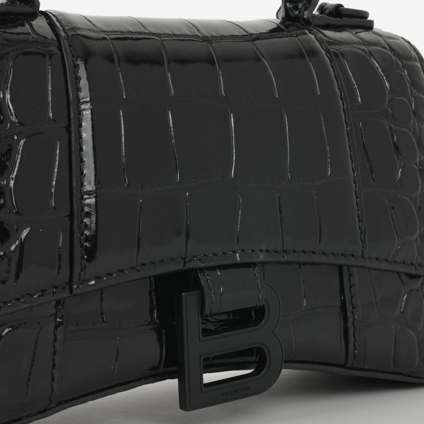 Balenciaga XS Hourglass - Black Croc Embossed Calfskin | Black Hardware
